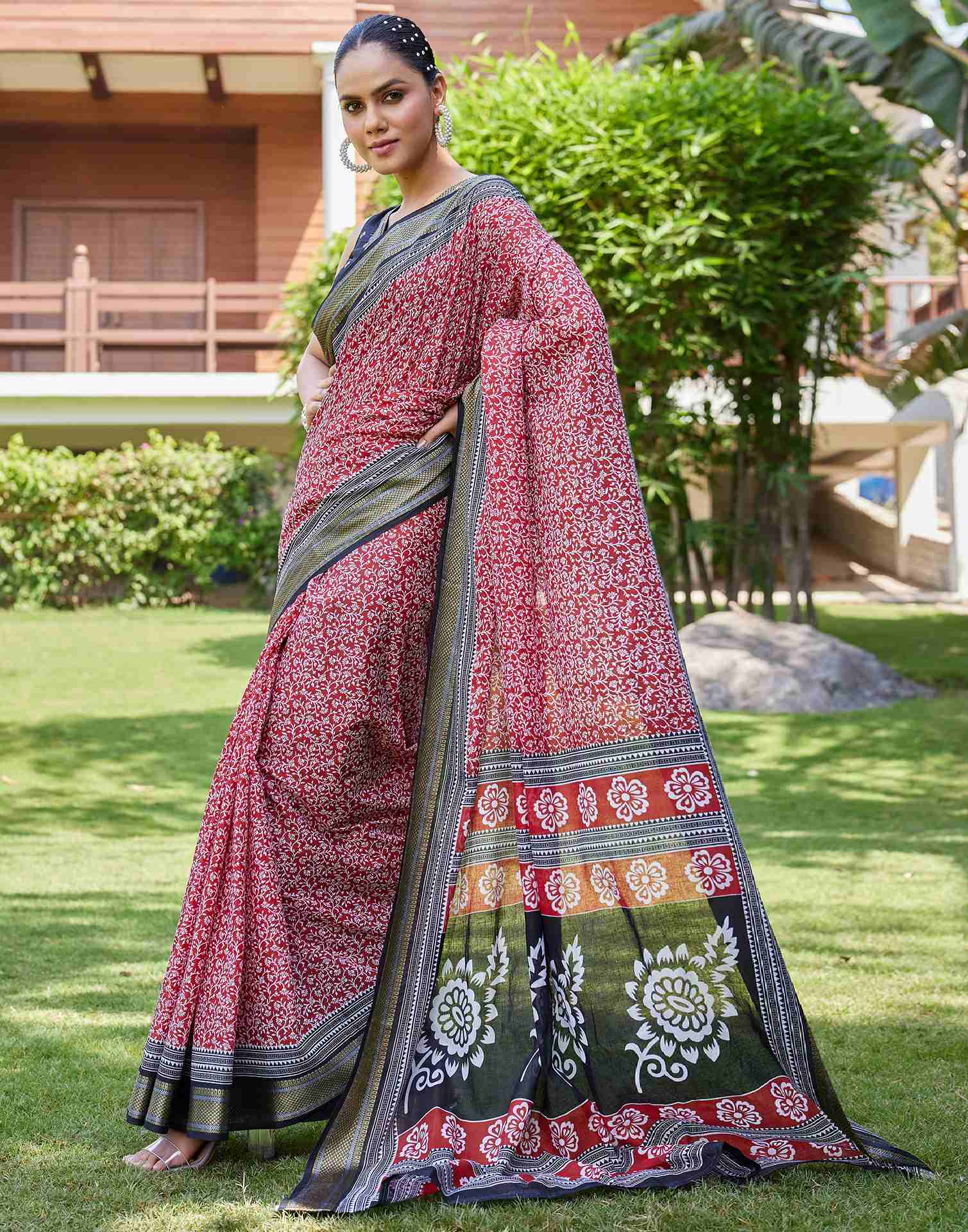 Red Cotton Printed Saree