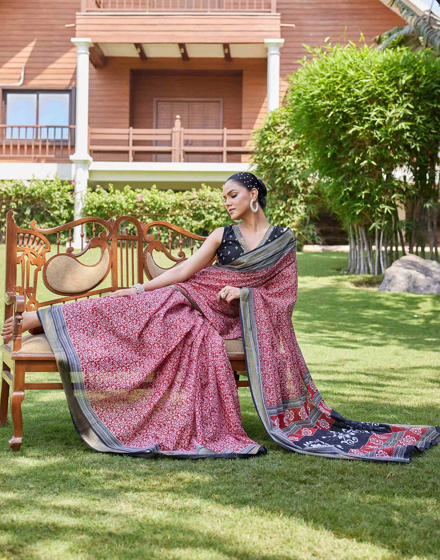 Red Cotton Printed Saree