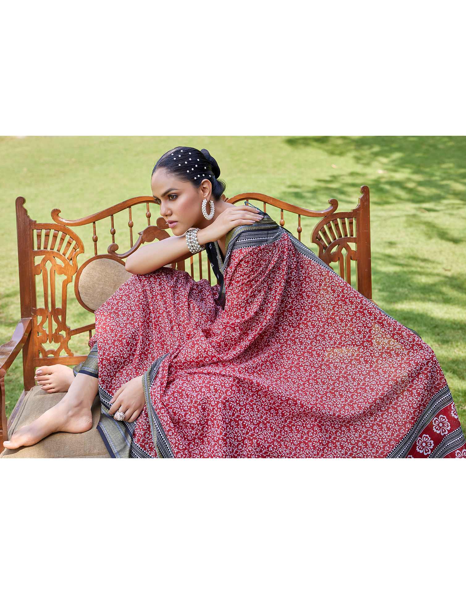 Red Cotton Printed Saree