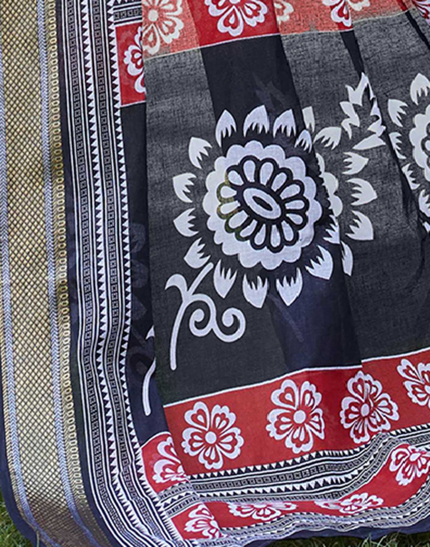 Red Cotton Printed Saree