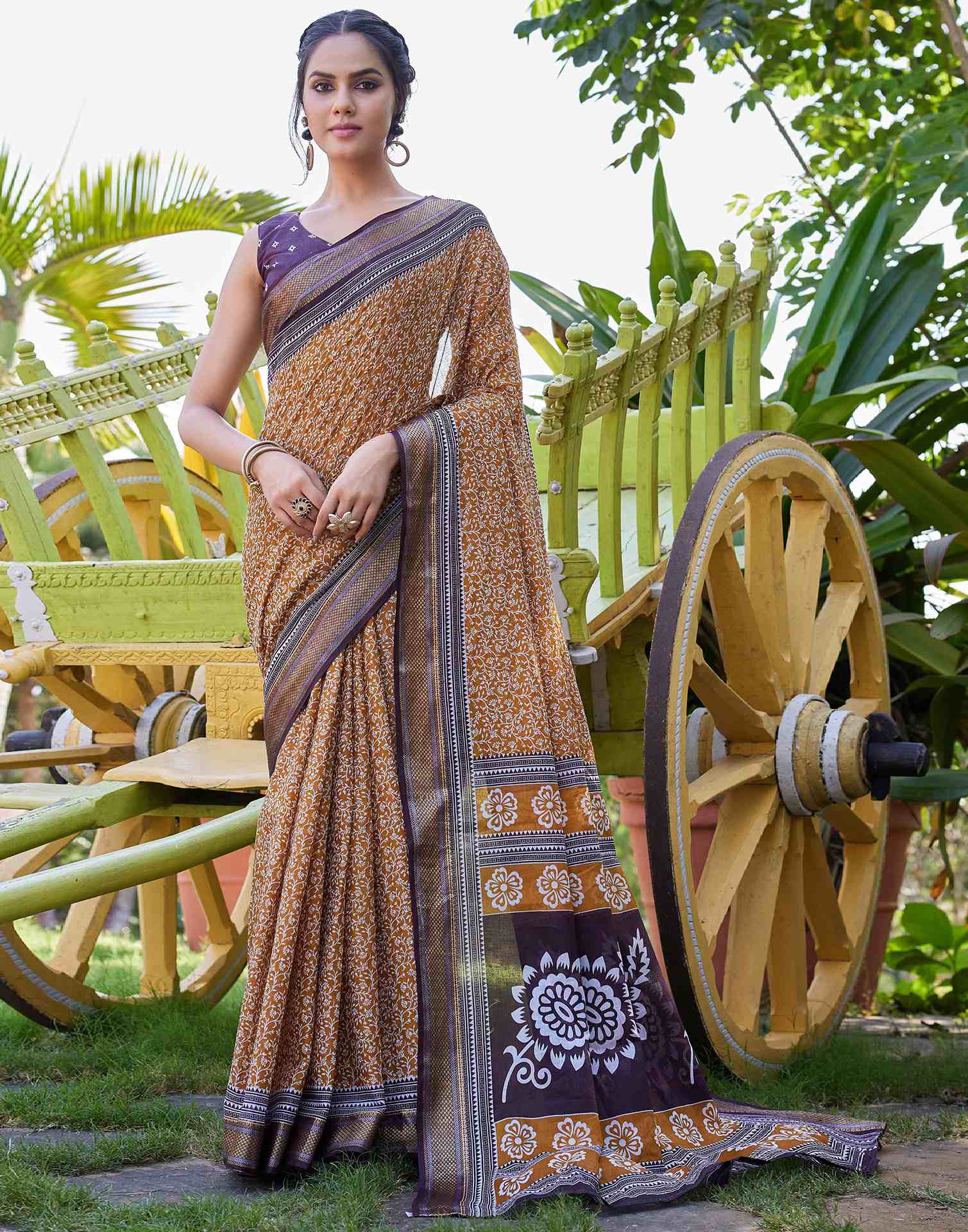 Mustard Yellow Cotton Printed Saree