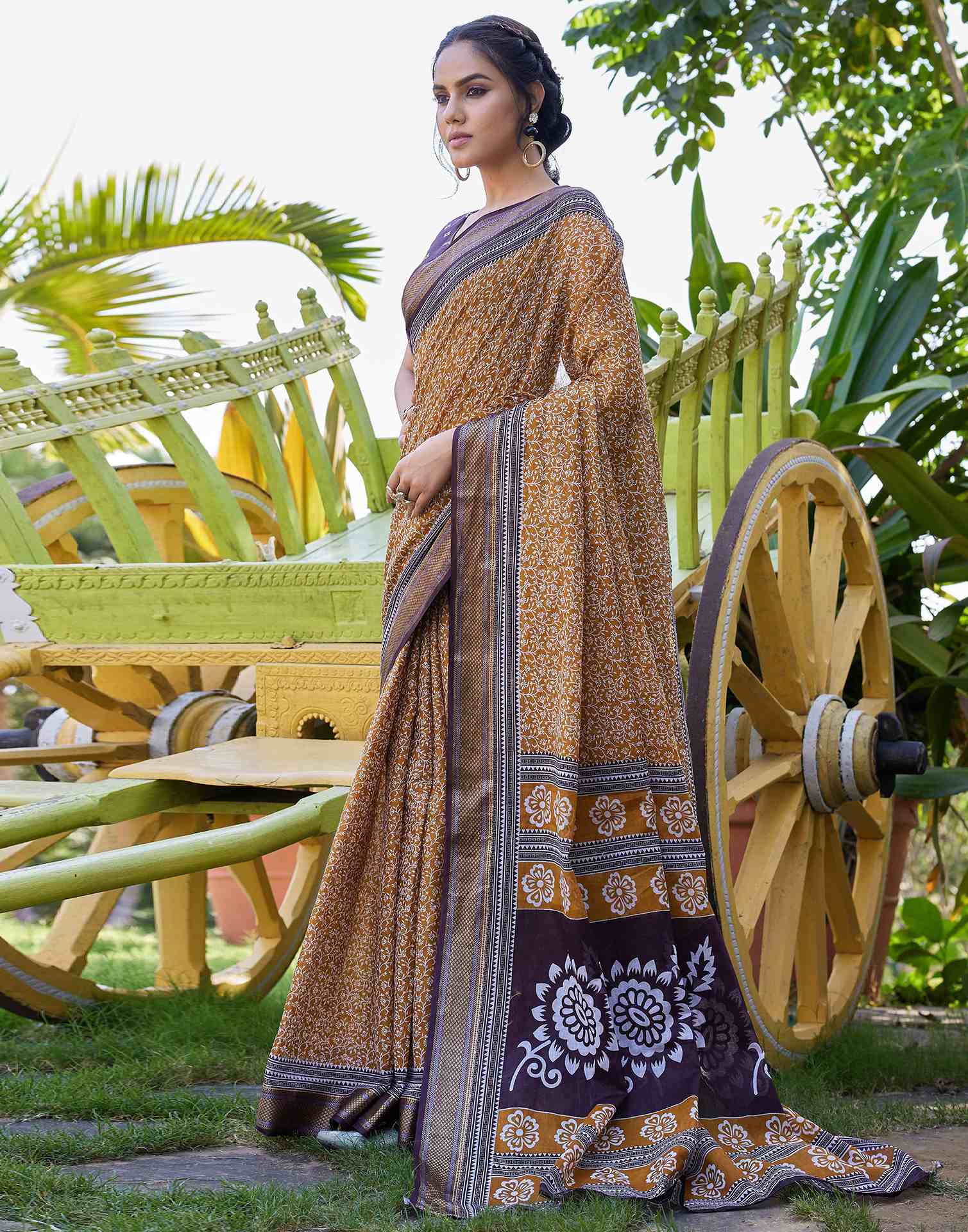 Mustard Yellow Cotton Printed Saree