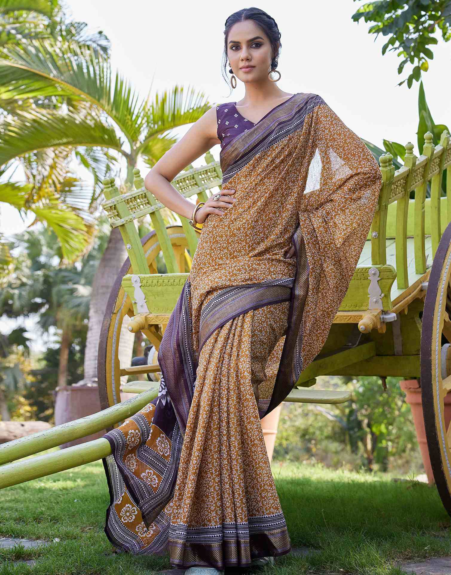 Mustard Yellow Cotton Printed Saree