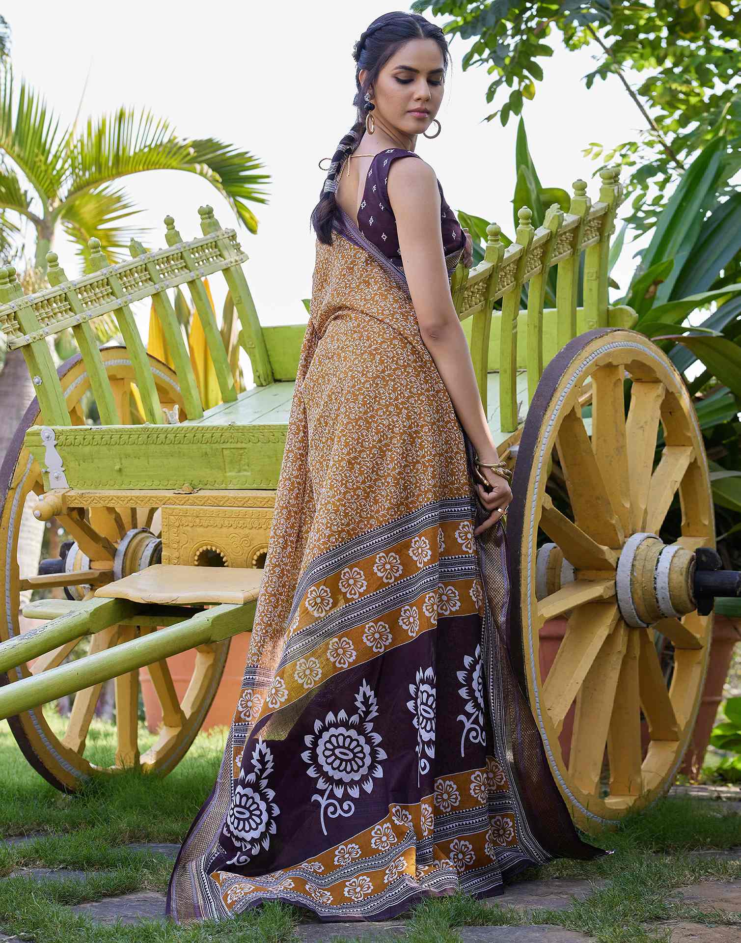 Mustard Yellow Cotton Printed Saree