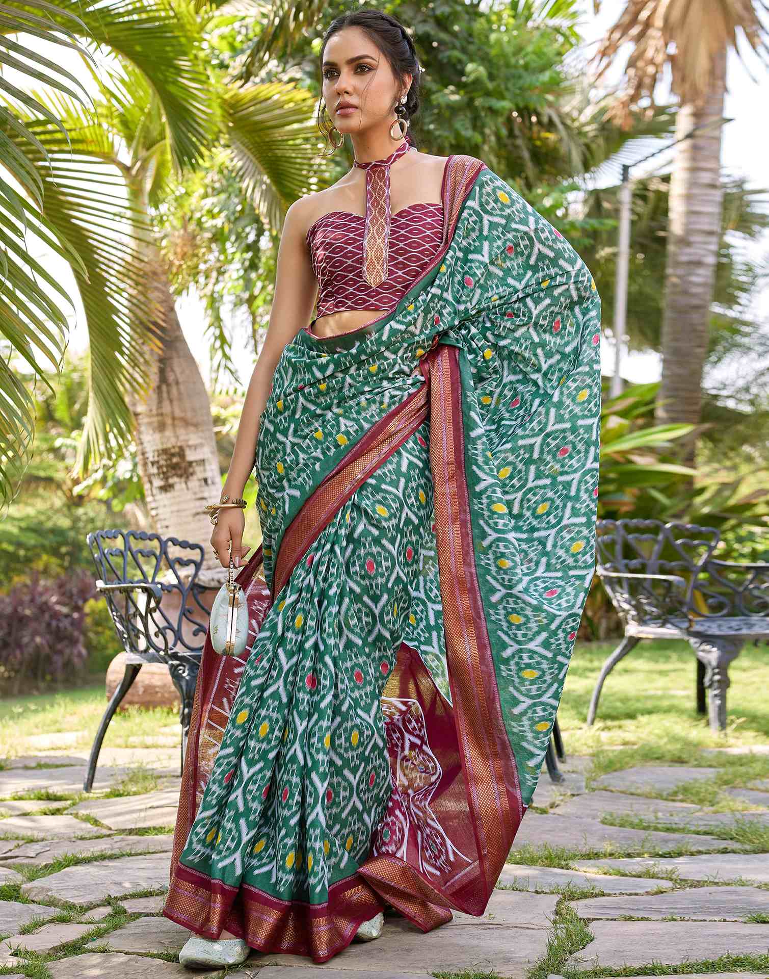 Green Cotton Ikkat Printed Saree