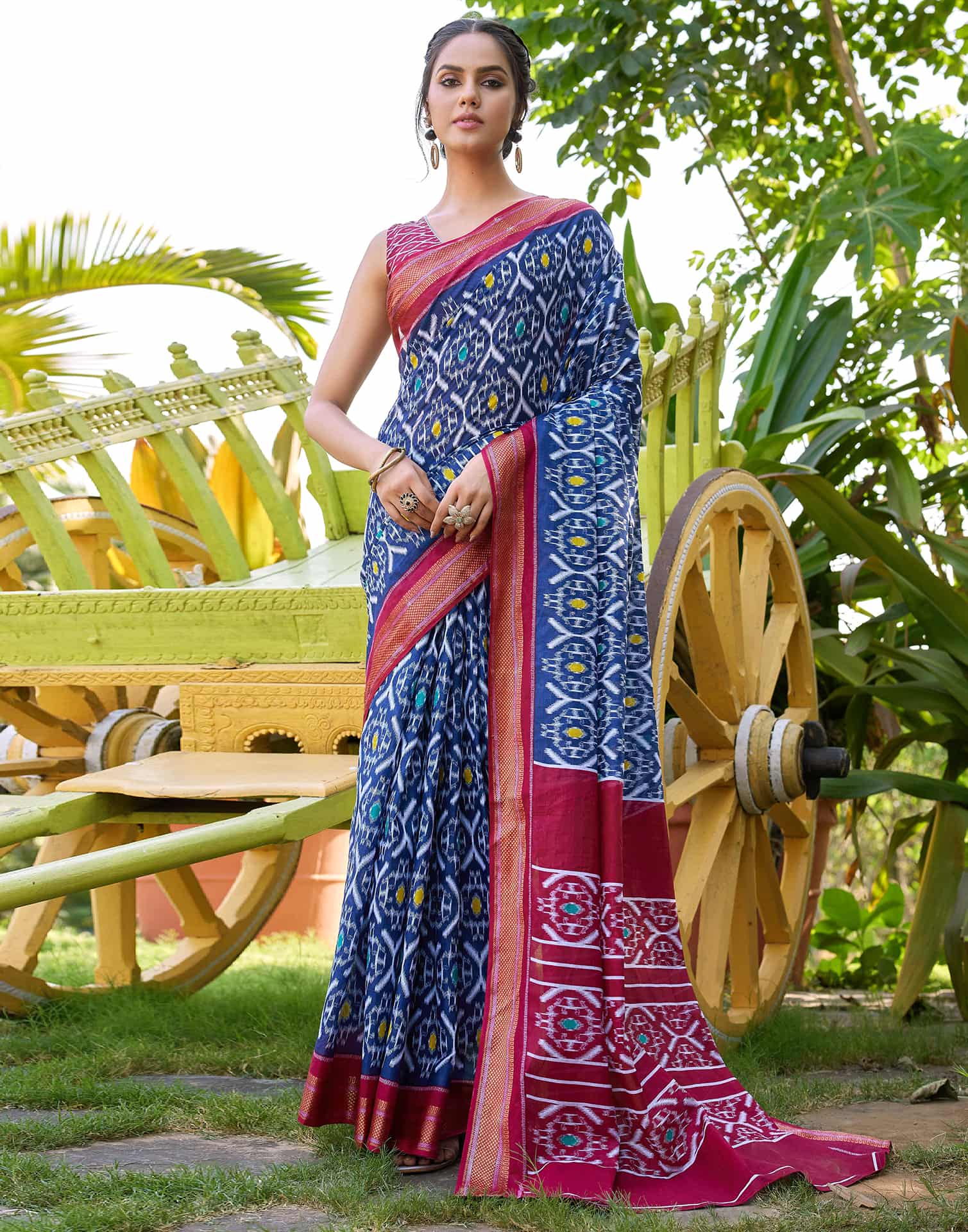 Dark Blue Cotton Ikkat Printed Saree