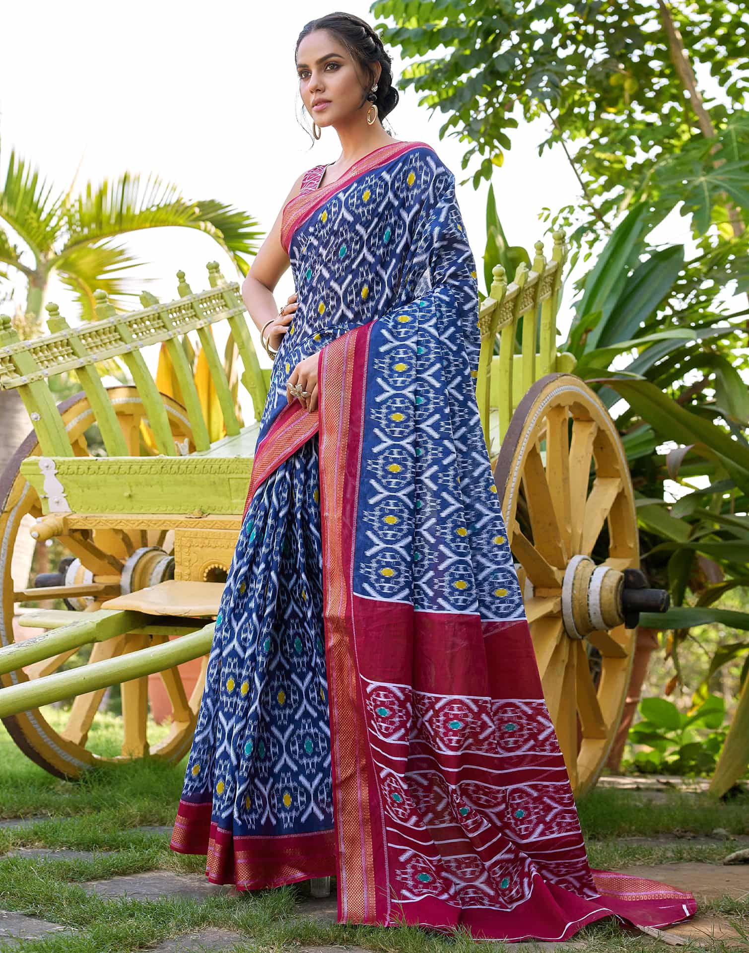 Dark Blue Cotton Ikkat Printed Saree
