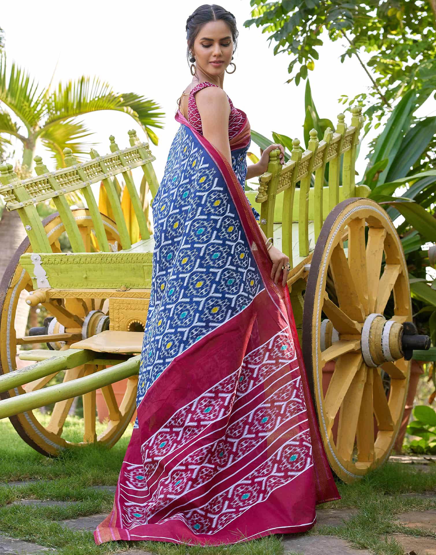 Dark Blue Cotton Ikkat Printed Saree
