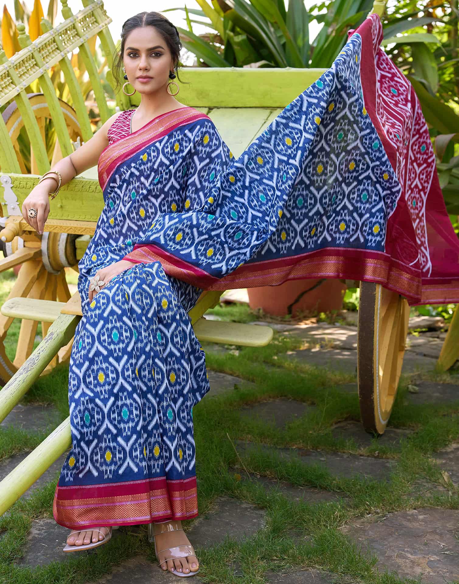 Dark Blue Cotton Ikkat Printed Saree