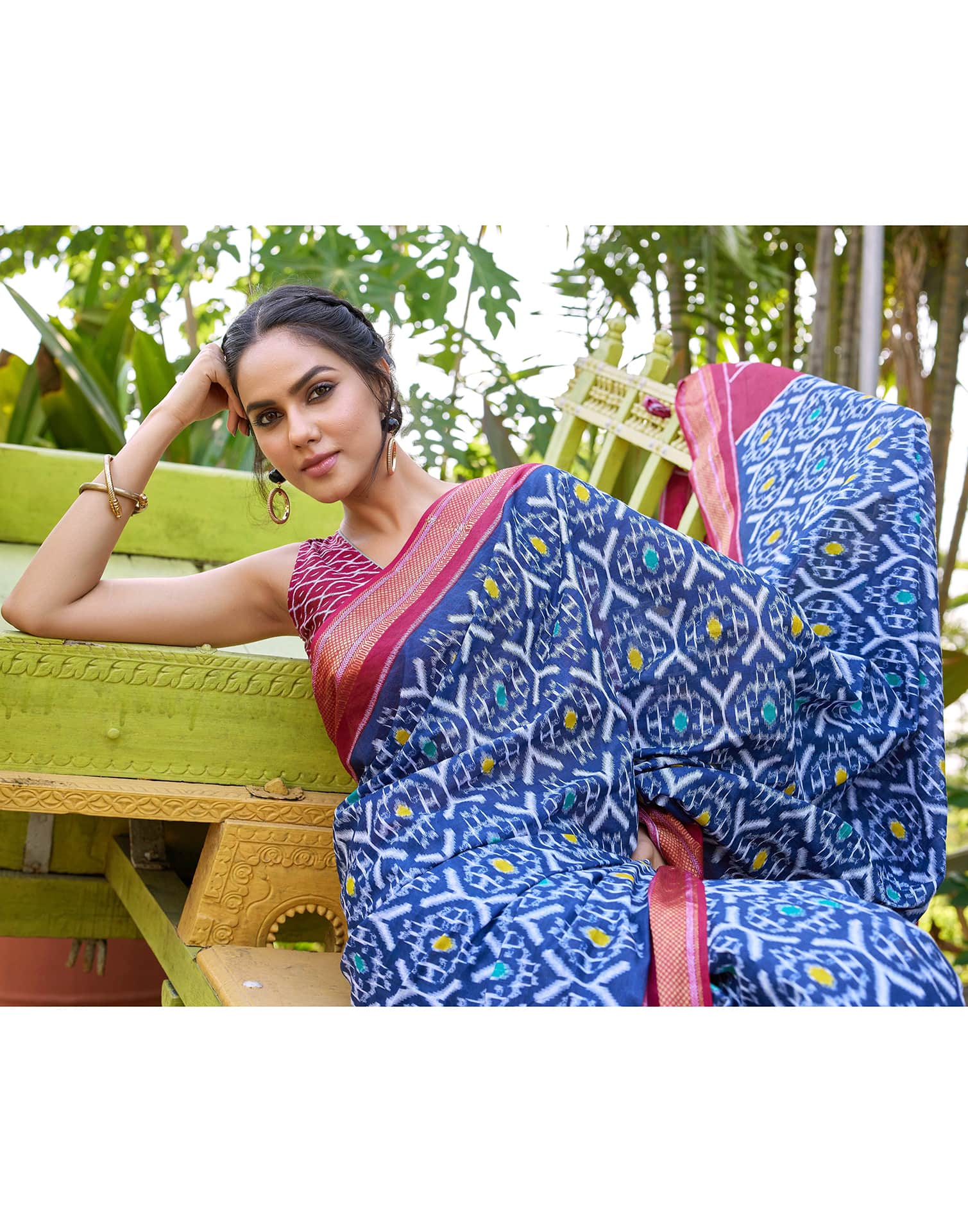 Dark Blue Cotton Ikkat Printed Saree