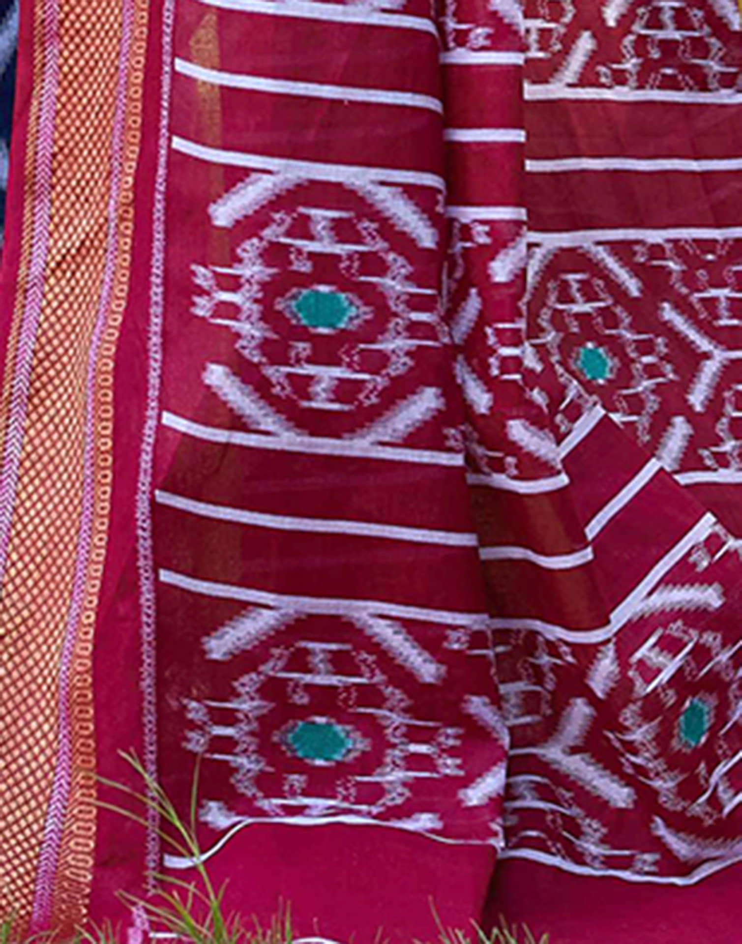 Dark Blue Cotton Ikkat Printed Saree