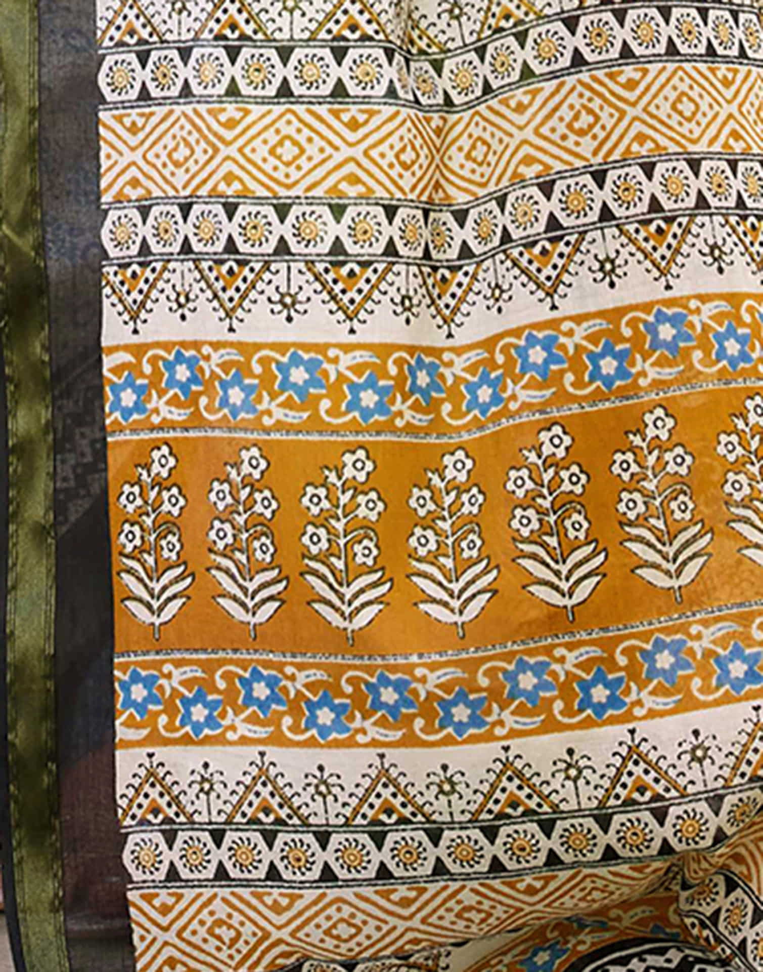 Off White Cotton Printed Saree