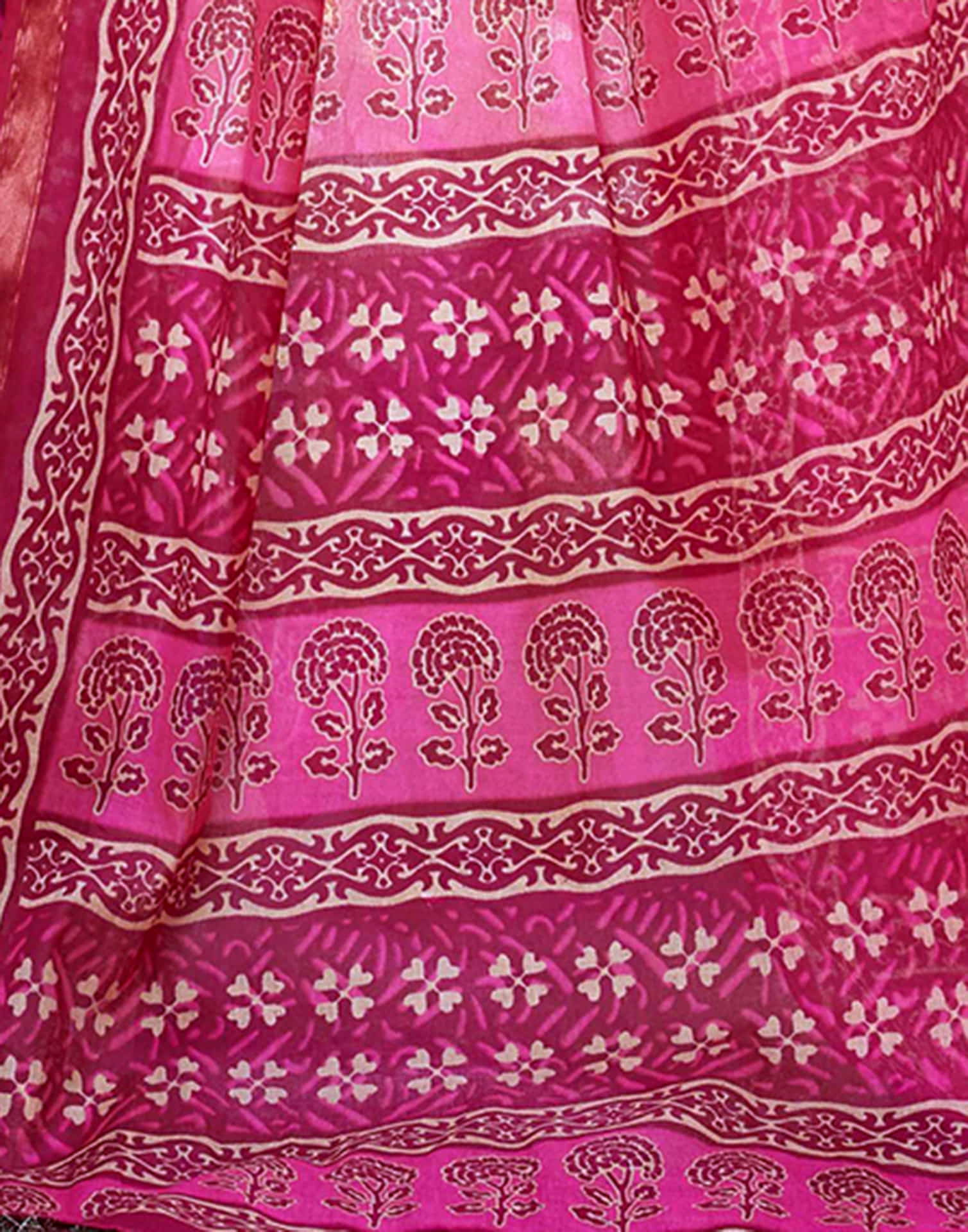 Rani Pink Cotton Printed Saree