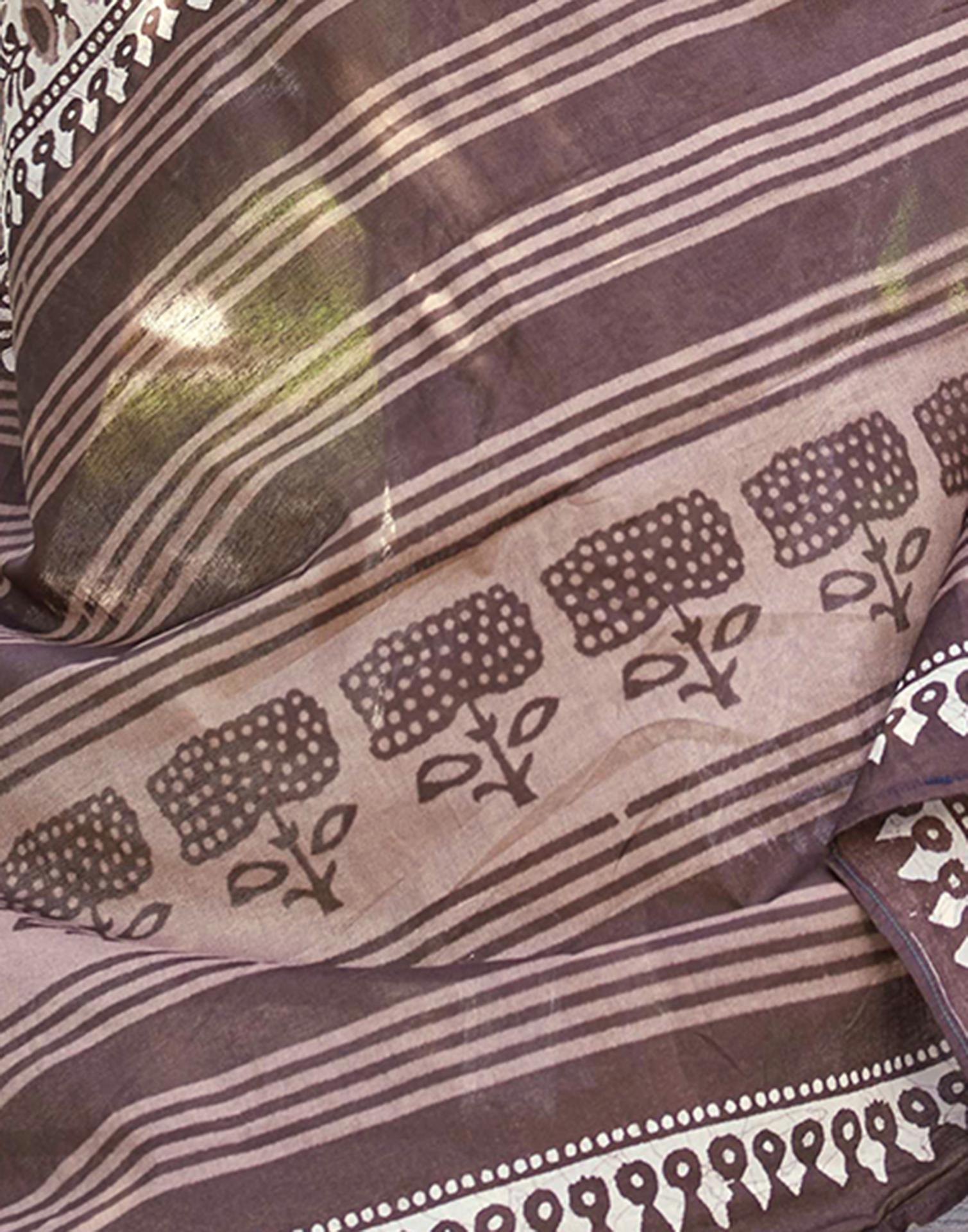 Brown Cotton Printed Saree