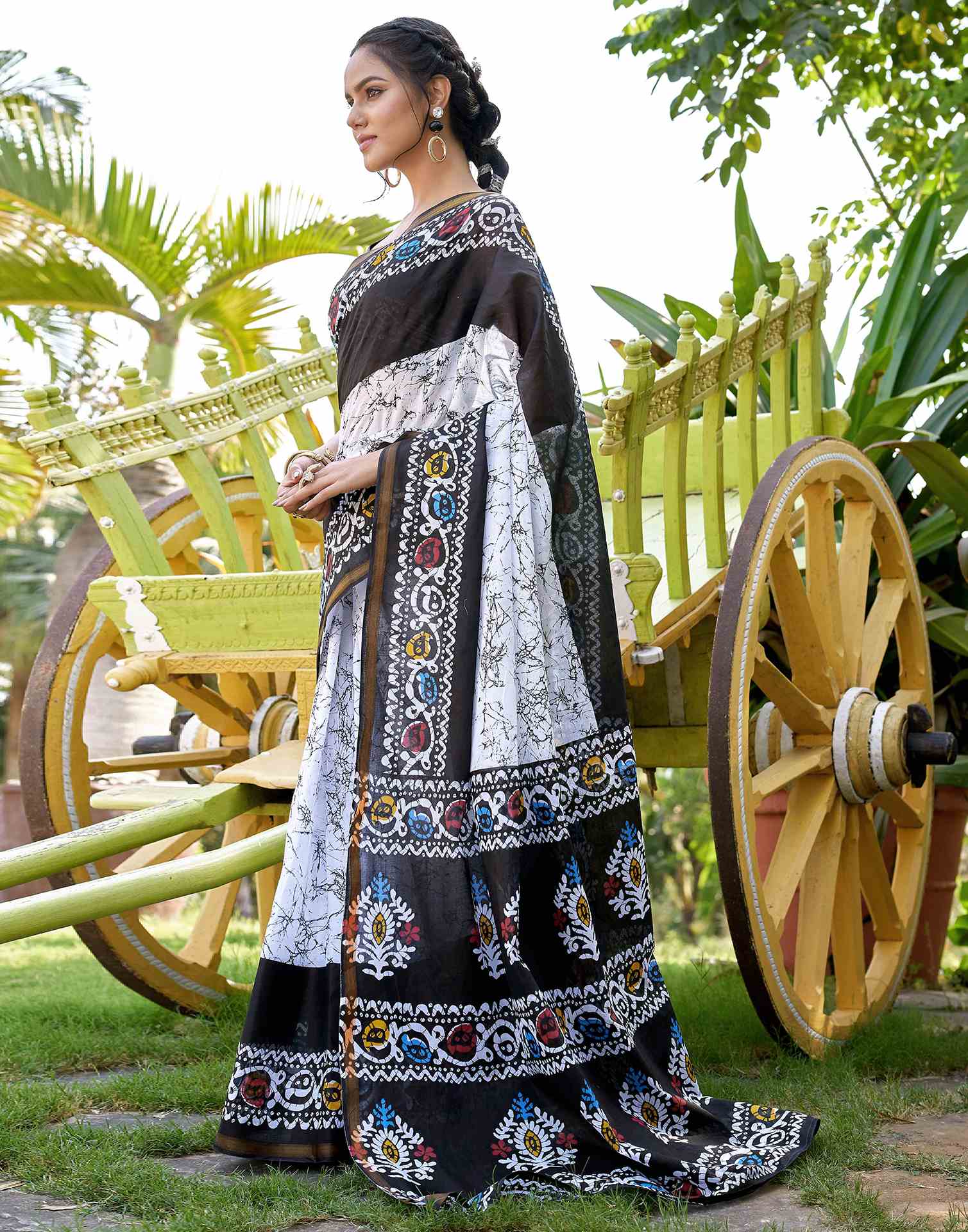 Black Cotton Printed Saree