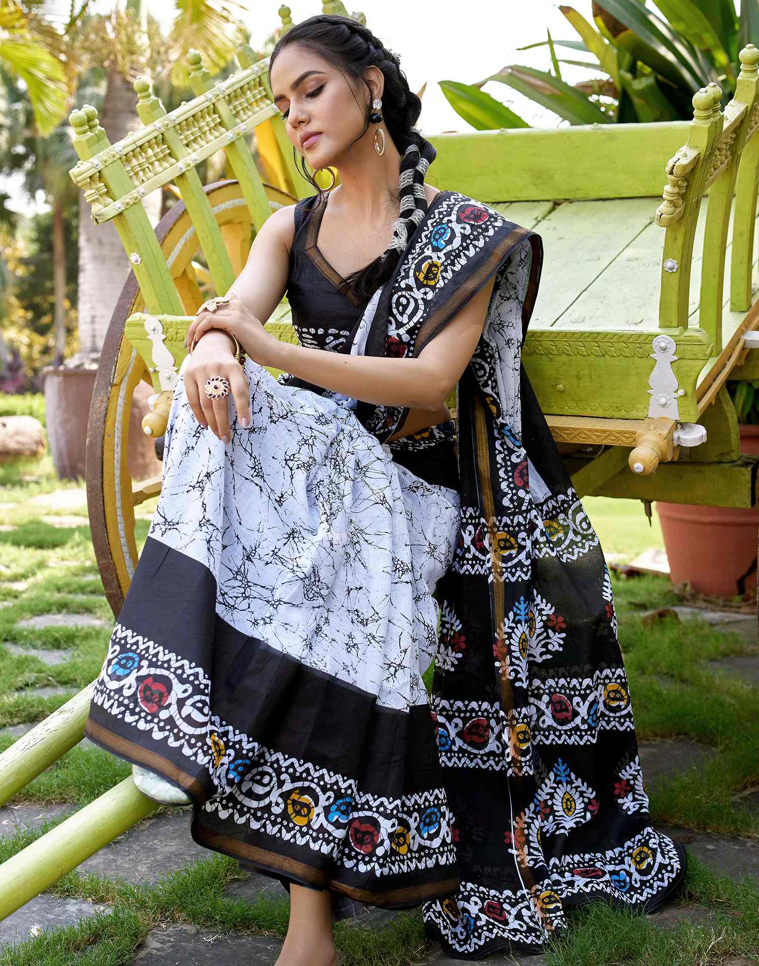 Black Cotton Printed Saree