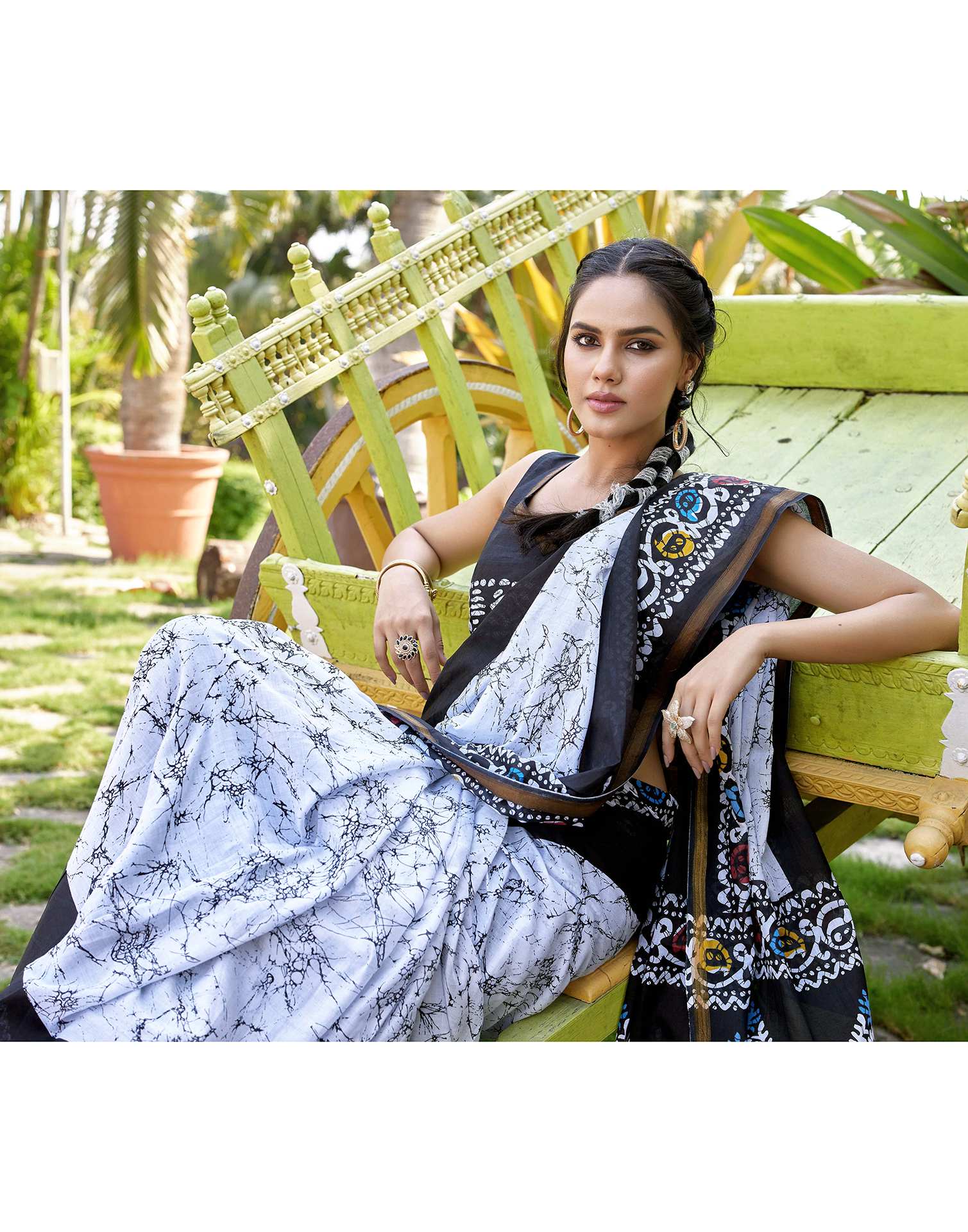 Black Cotton Printed Saree