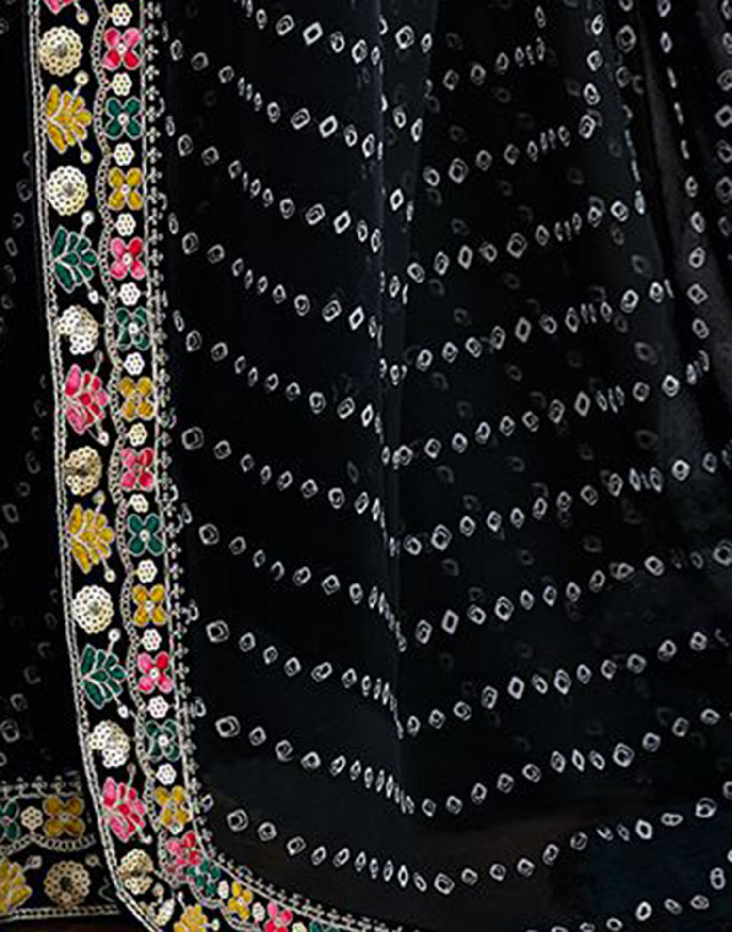 Black Georgette Printed Bandhani Saree