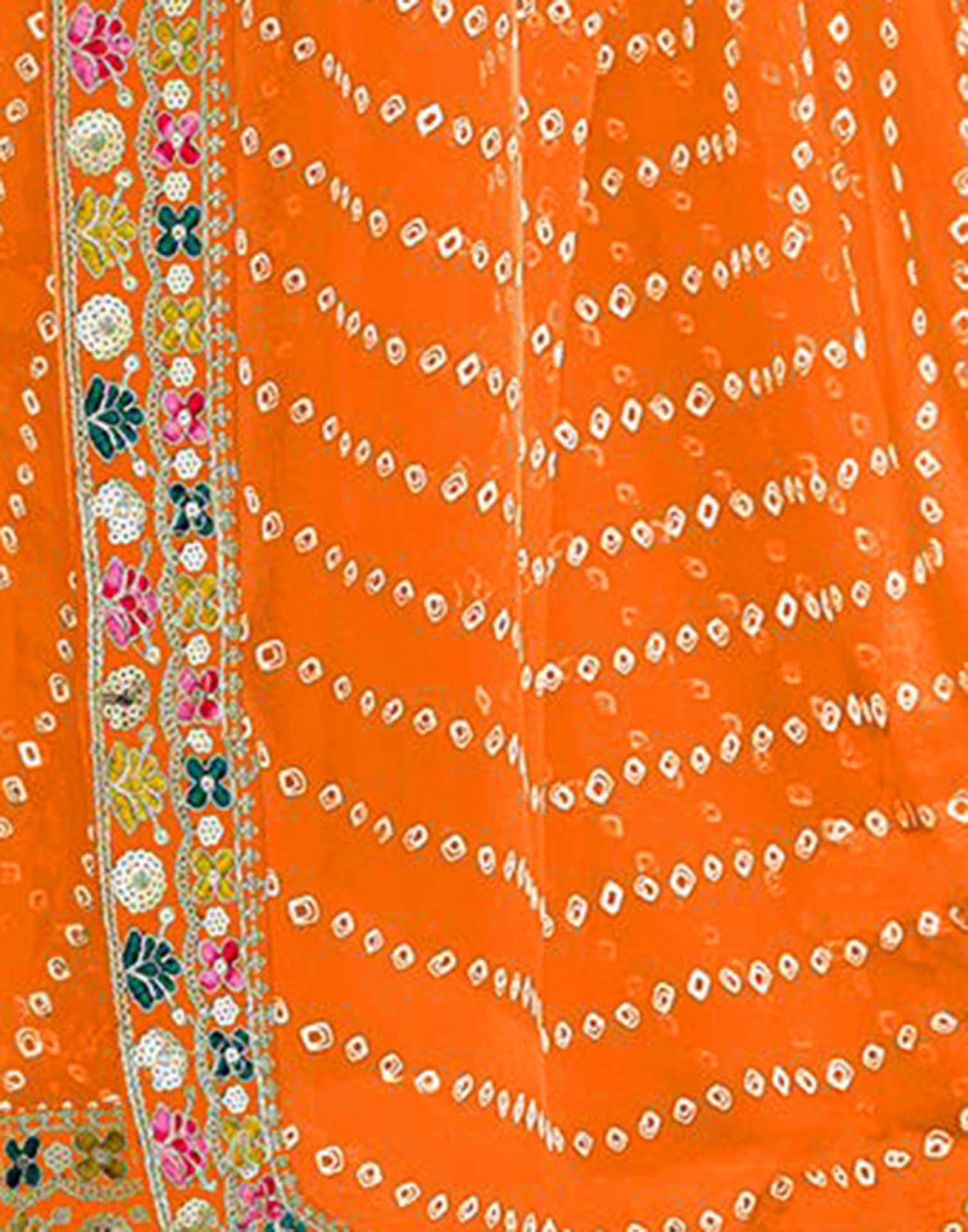 Orange Georgette Printed Bandhani Saree
