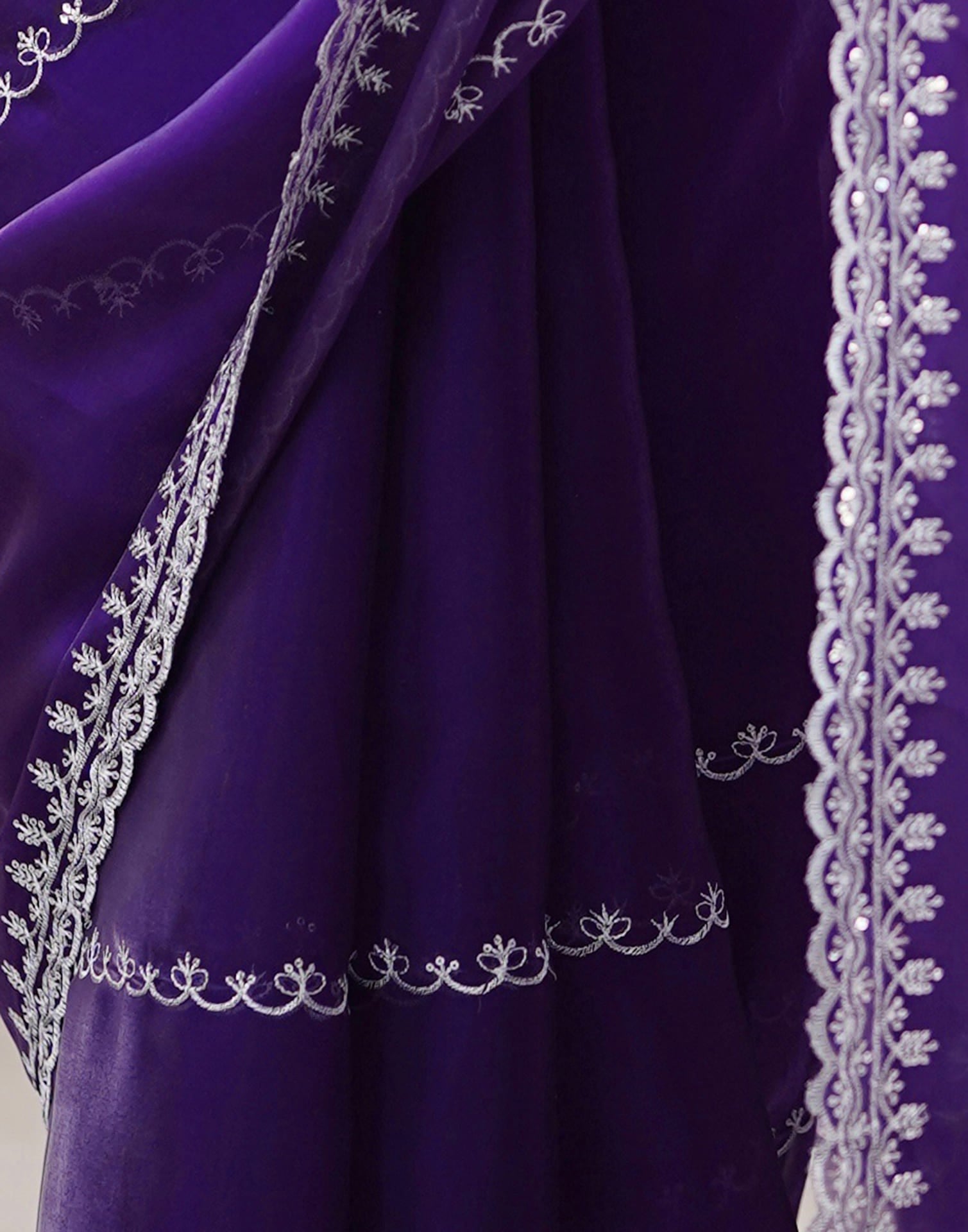 Indigo Blue Tissue Silk Sequence Embroidery Saree