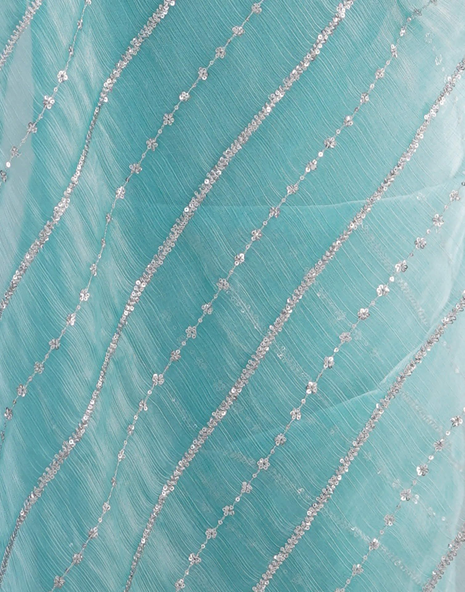 Aqua Blue Shimmer Sequence Embroidery Saree