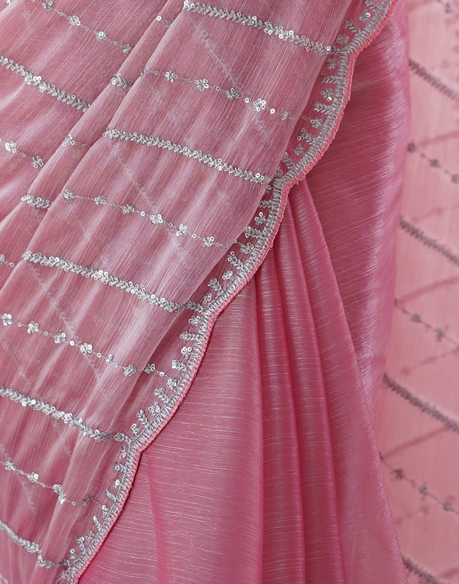 Pink Shimmer Sequence Embroidery Saree