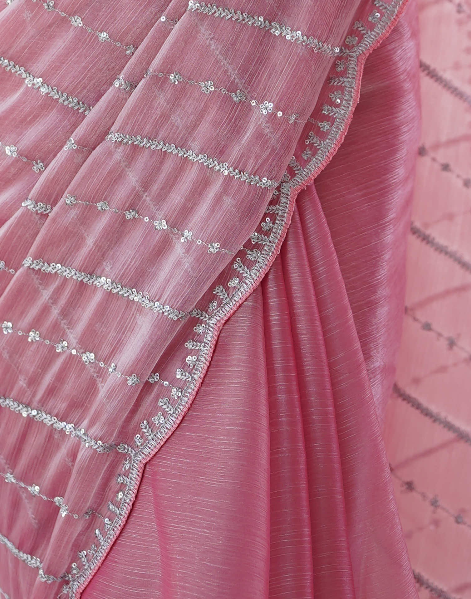 Pink Shimmer Sequence Embroidery Saree