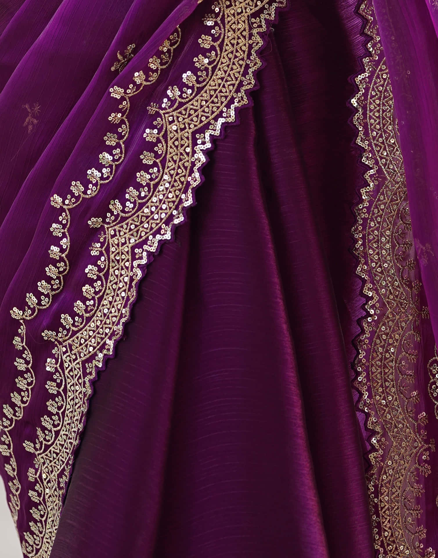 Dark Magenta Shimmer Sequence Embroidery Saree
