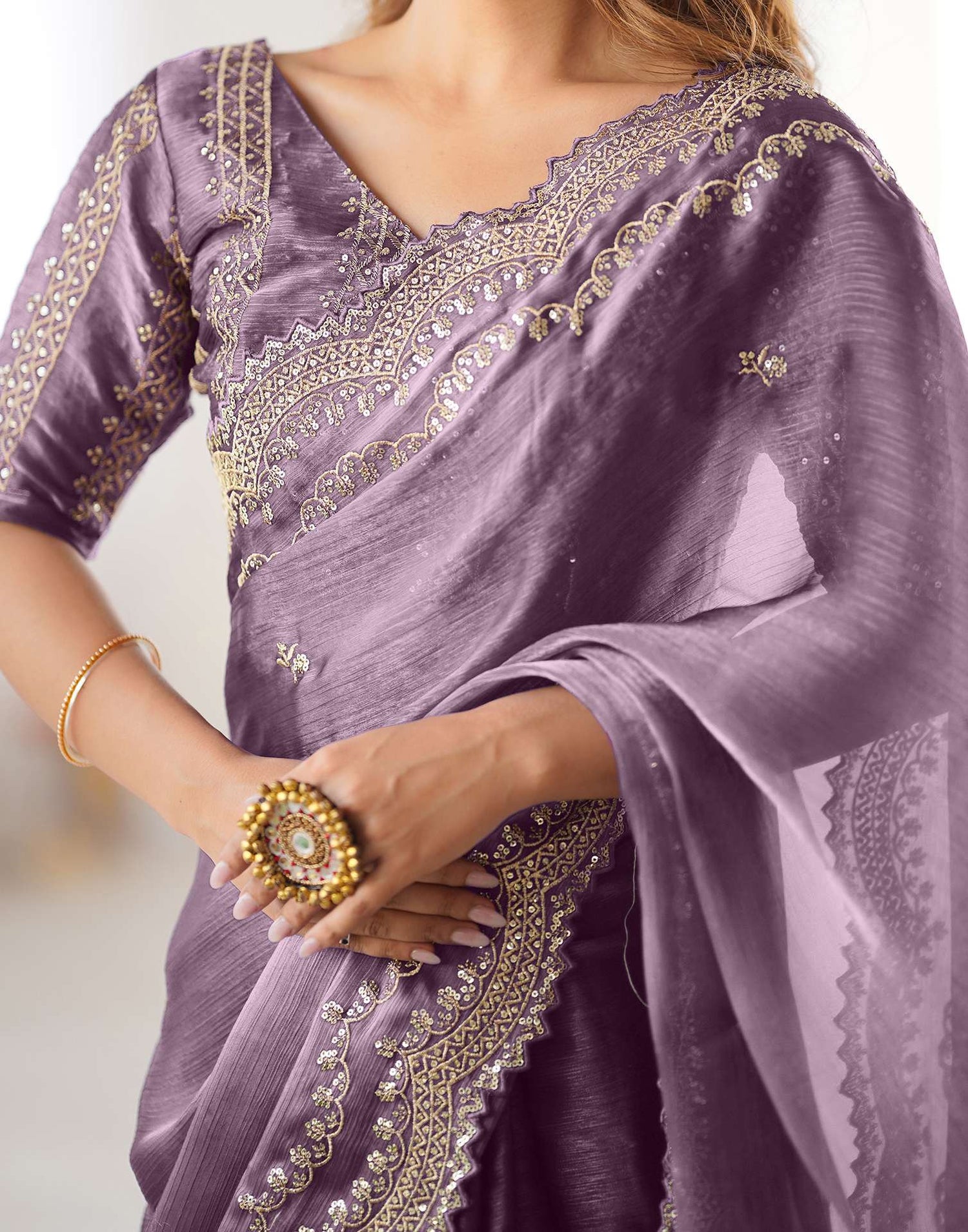Dusty Mauve Shimmer Sequence Embroidery Saree