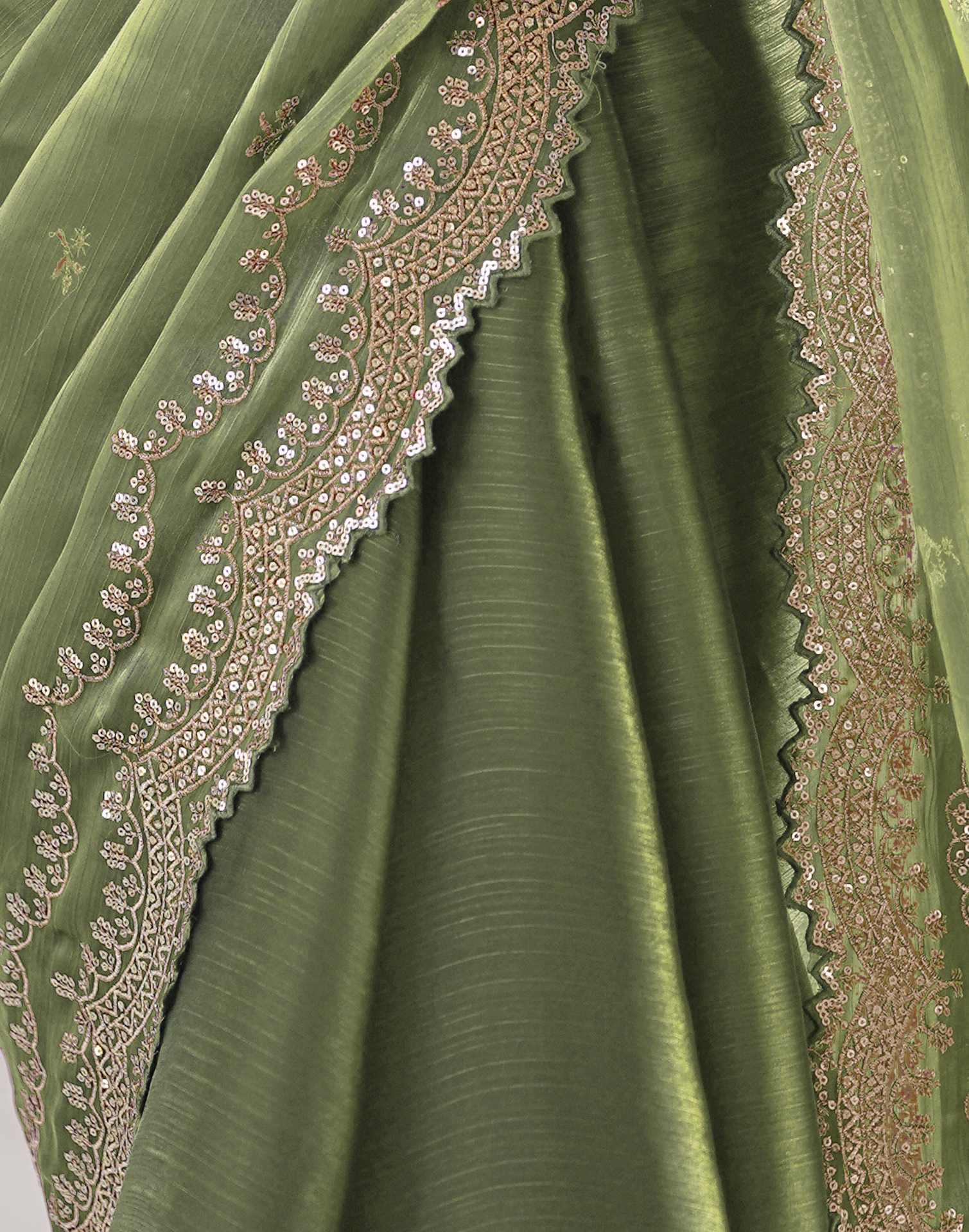 Light Green Shimmer Sequence Embroidery Saree
