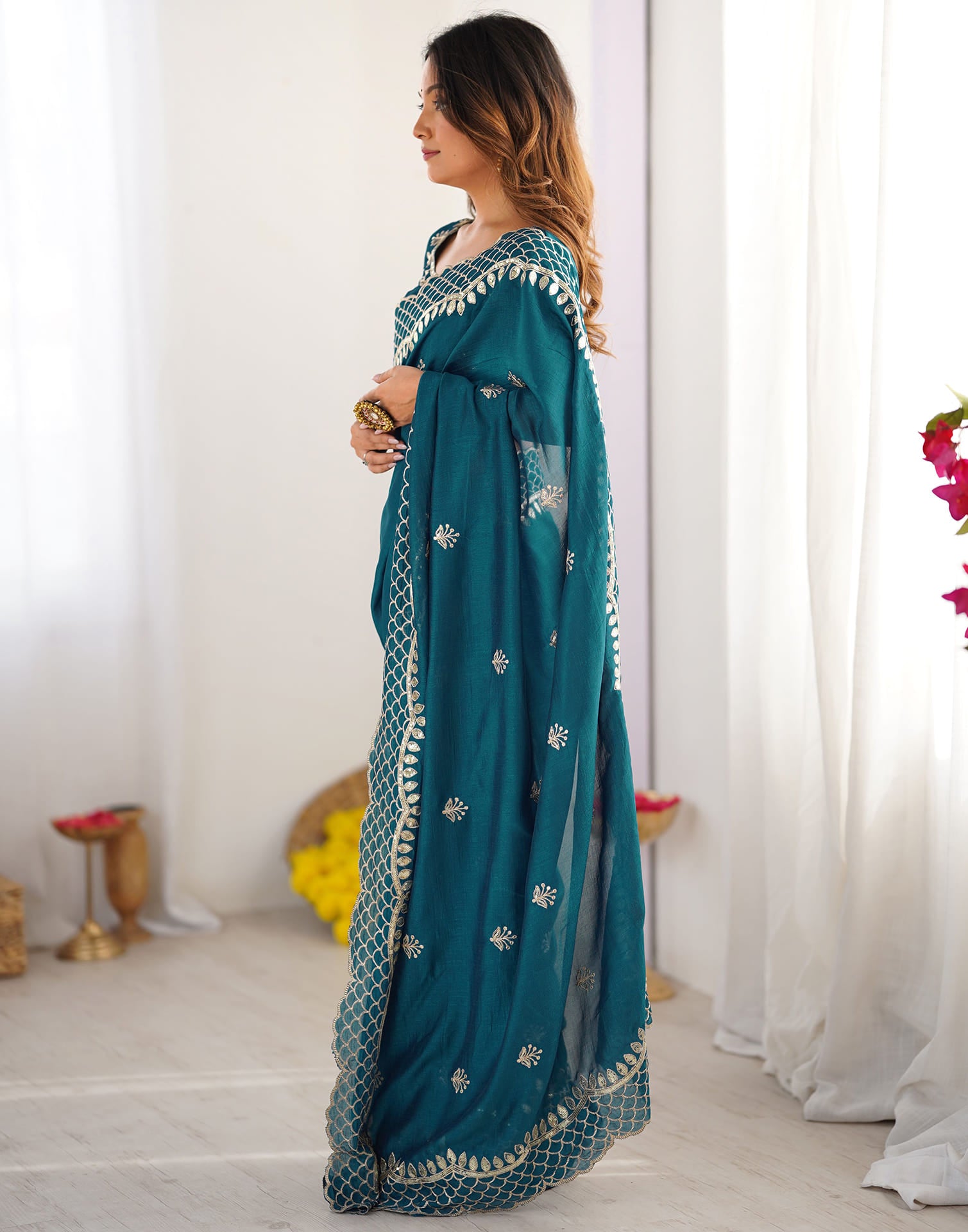 Rama Blue Silk Sequence Embroidery Saree