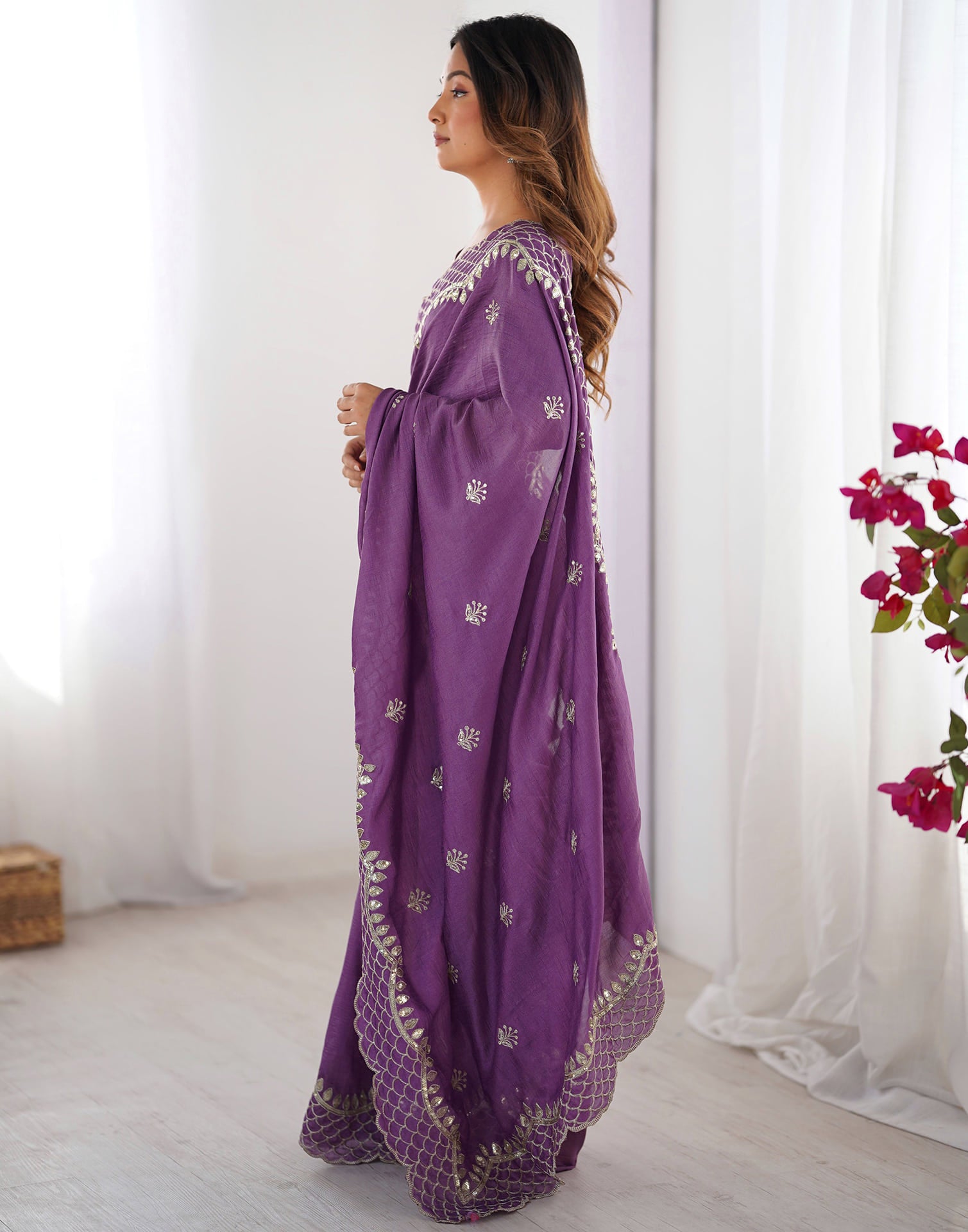 Purple Silk Sequence Embroidery Saree
