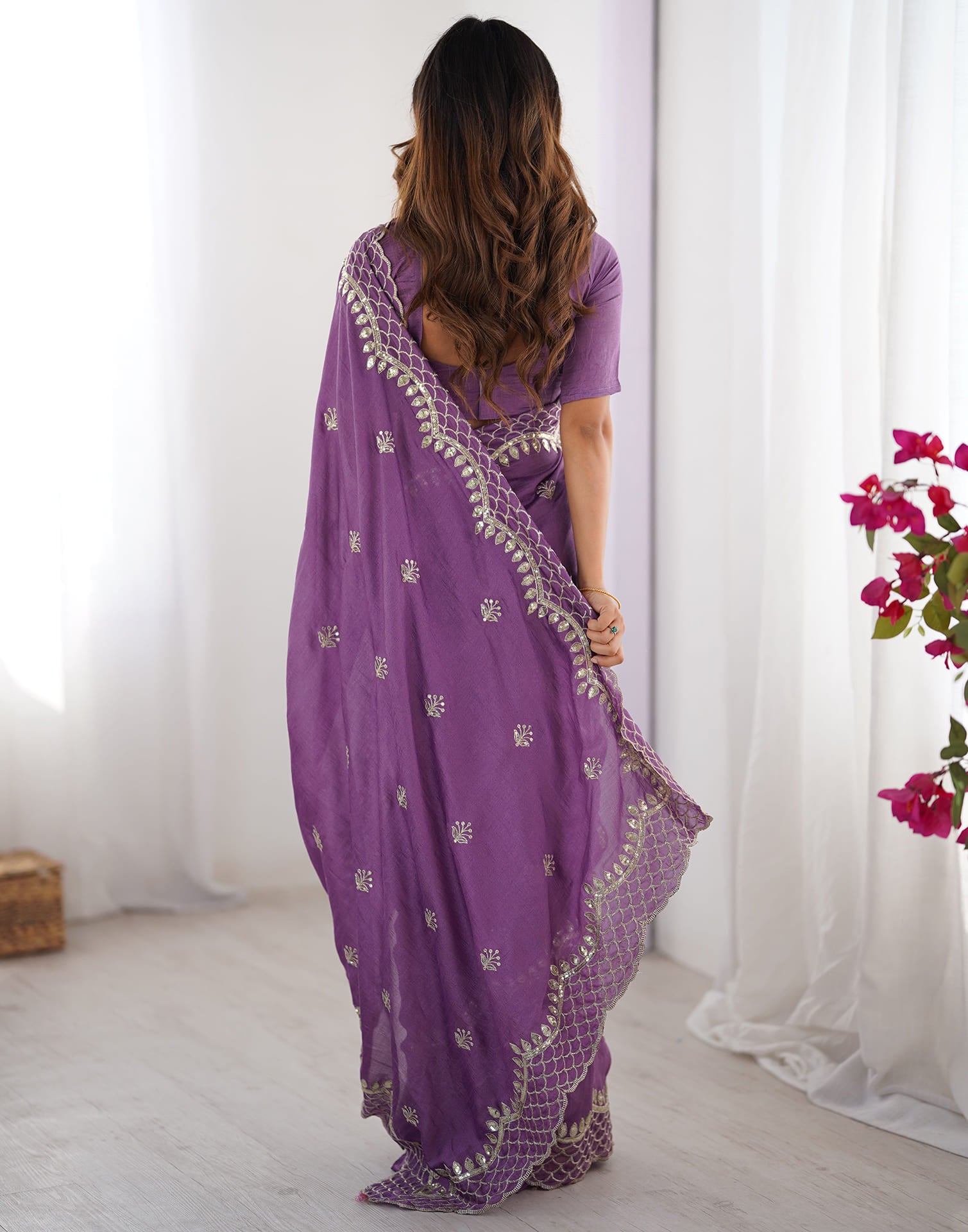 Purple Silk Sequence Embroidery Saree