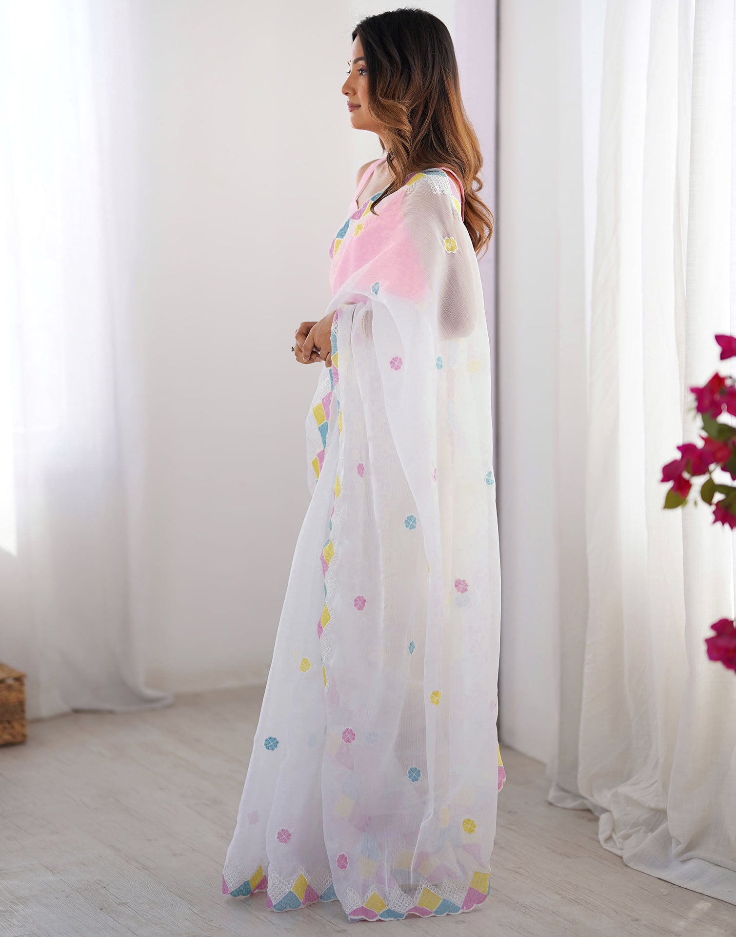 White Shimmer Sequence Embroidery Saree