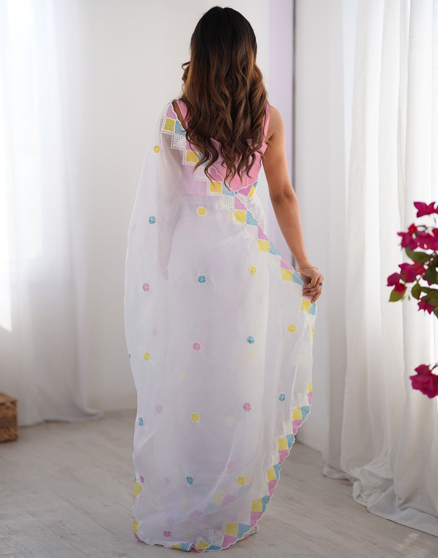 White Shimmer Sequence Embroidery Saree