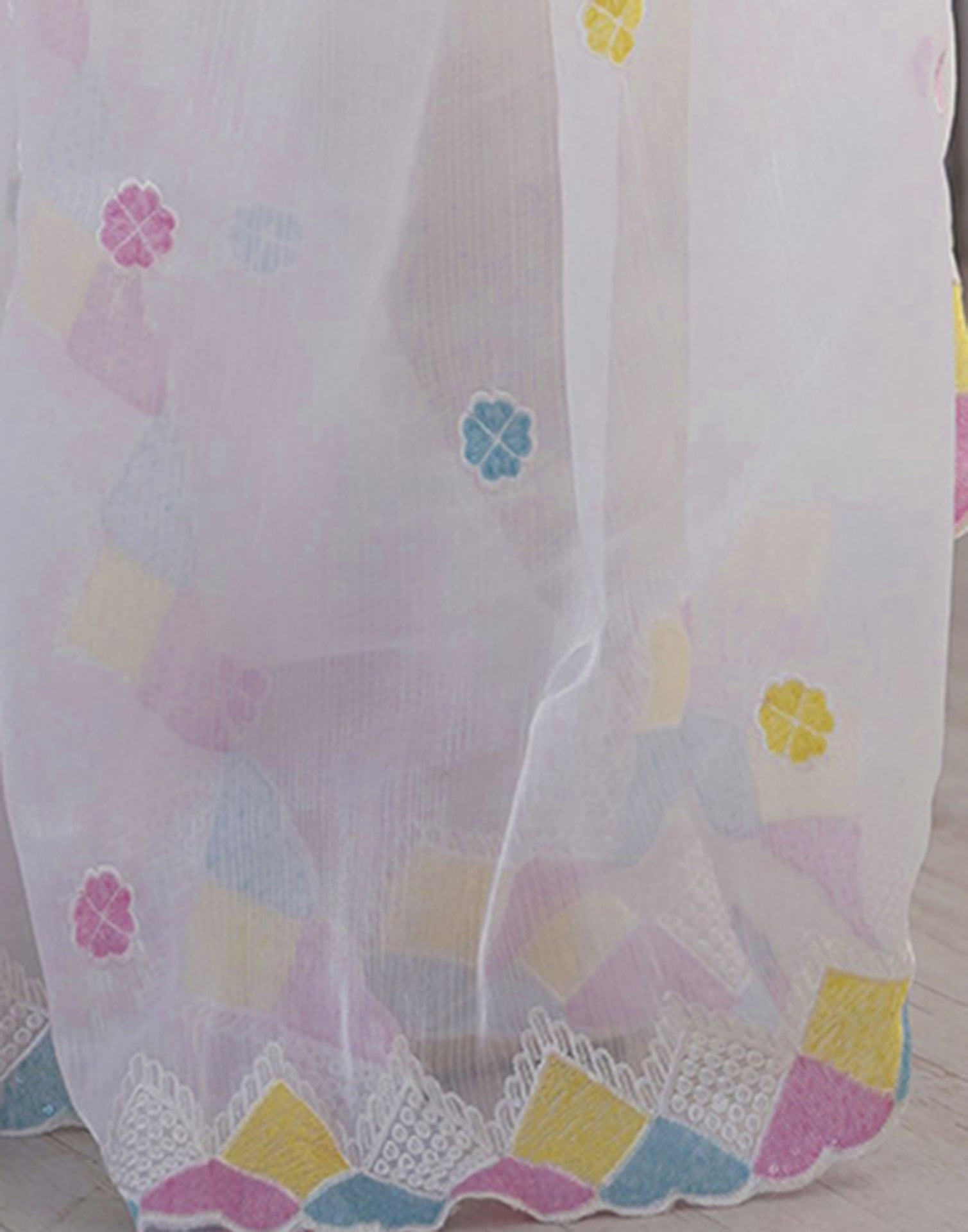 White Shimmer Sequence Embroidery Saree