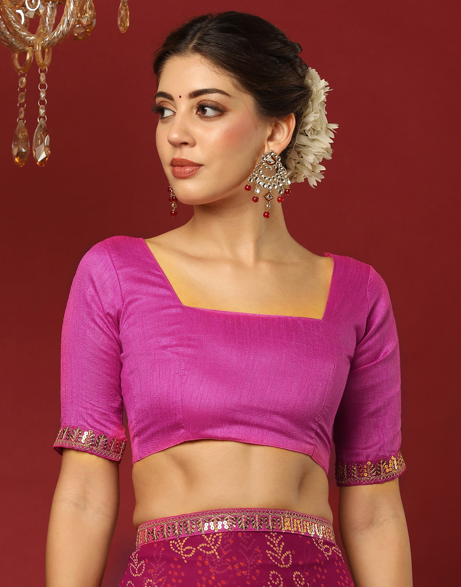 Rani Pink Georgette Printed Bandhani Saree