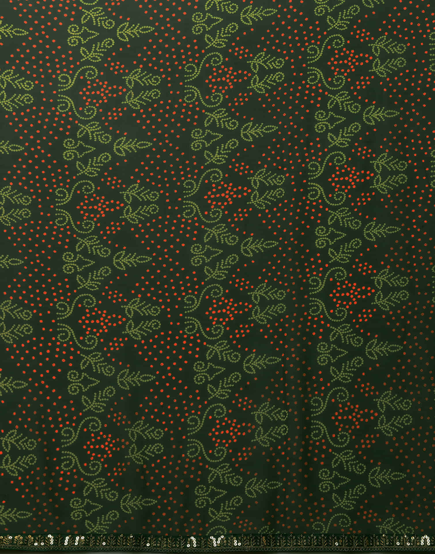 Dark Green Georgette Printed Bandhani Saree