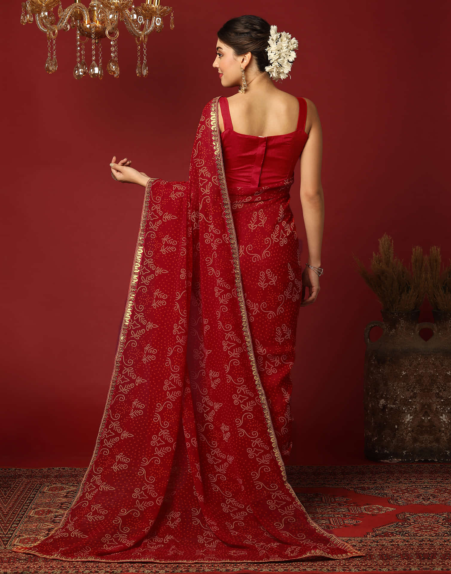 Red Georgette Printed Bandhani Saree