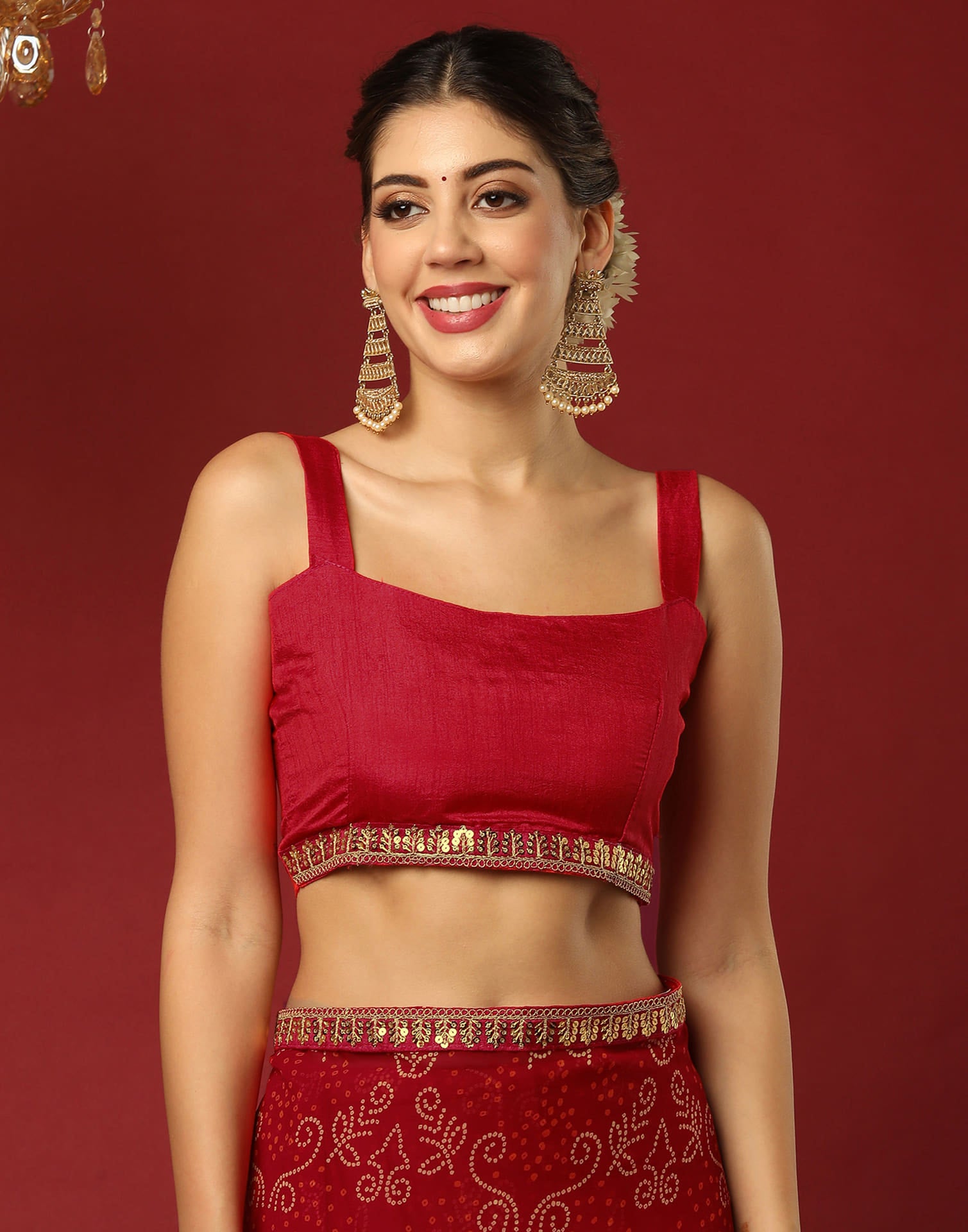 Red Georgette Printed Bandhani Saree