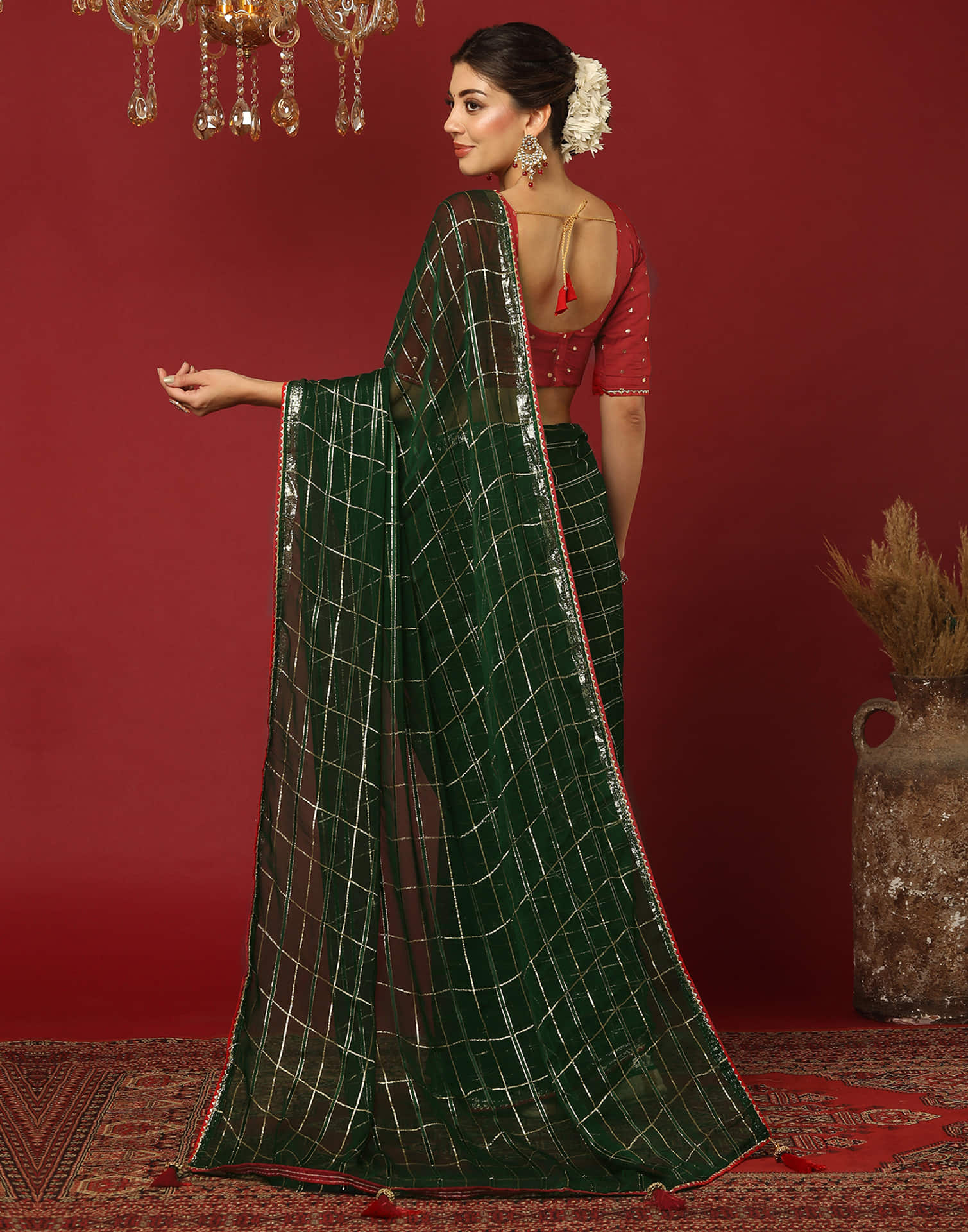 Dark Green Georgette Zari Woven Saree