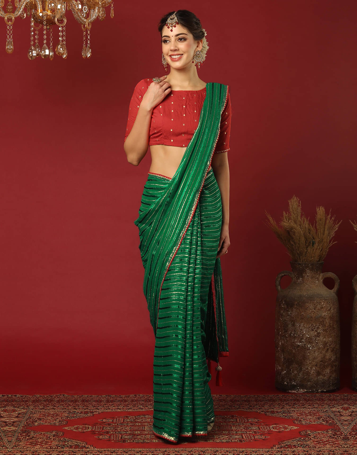 Green Georgette Zari Woven Saree