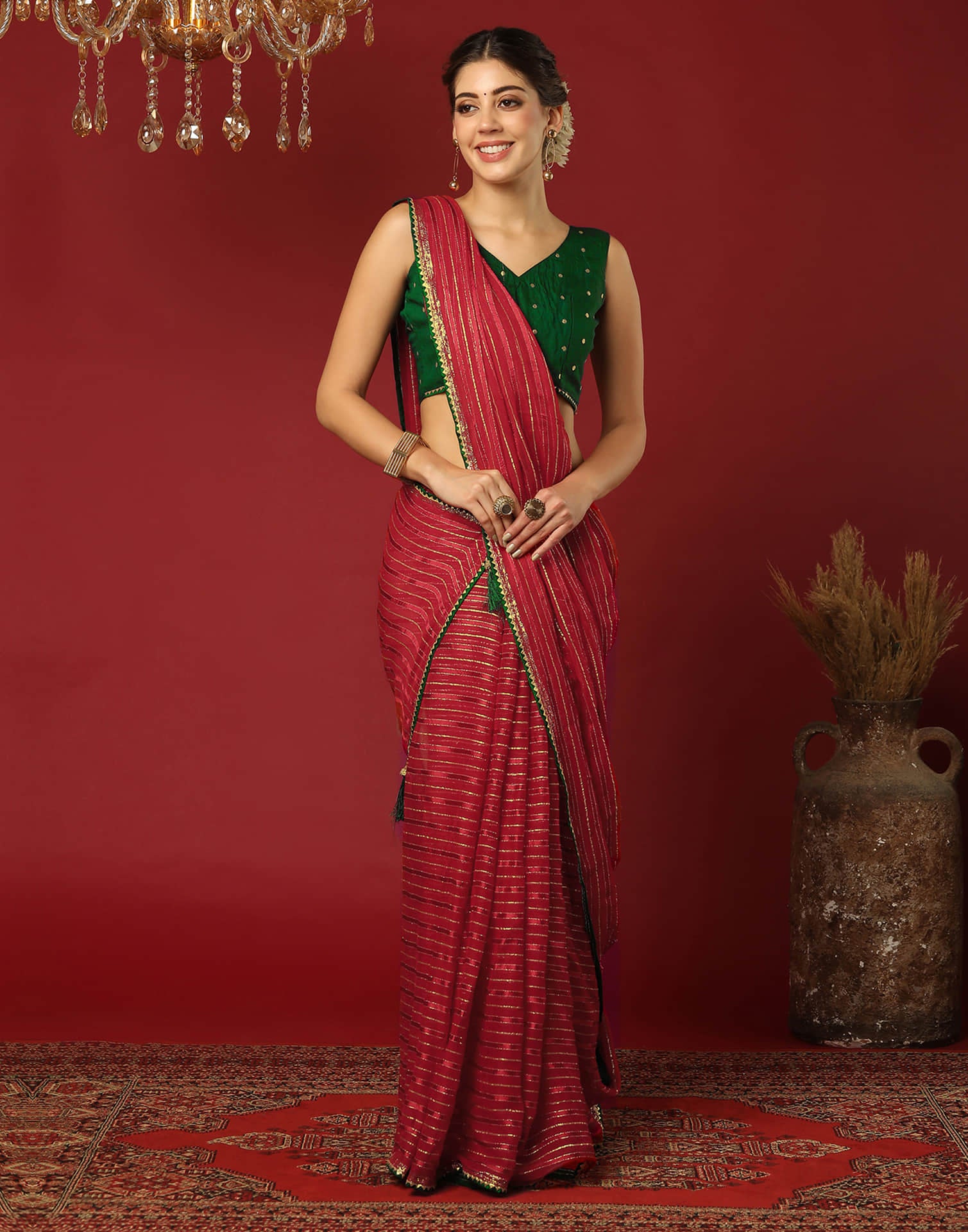 Red Georgette Zari Woven Saree