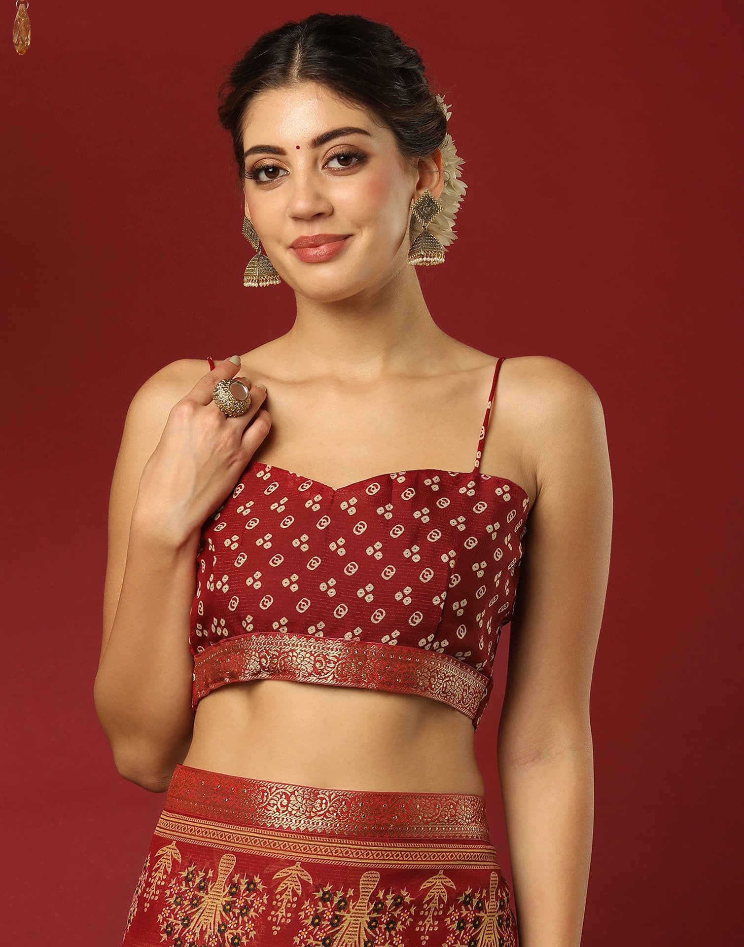 Dark Green Georgette Printed Bandhani Saree