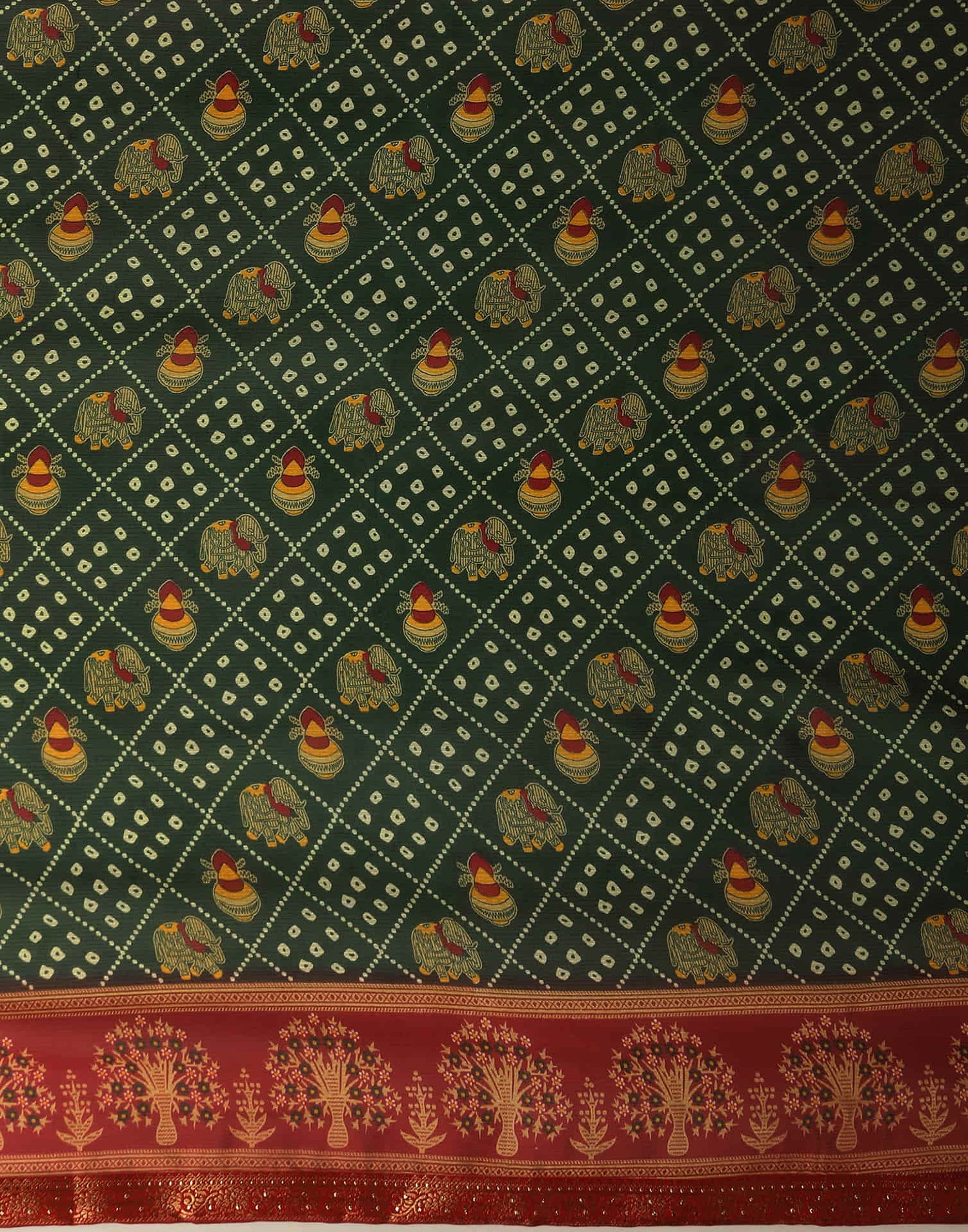Dark Green Georgette Printed Bandhani Saree