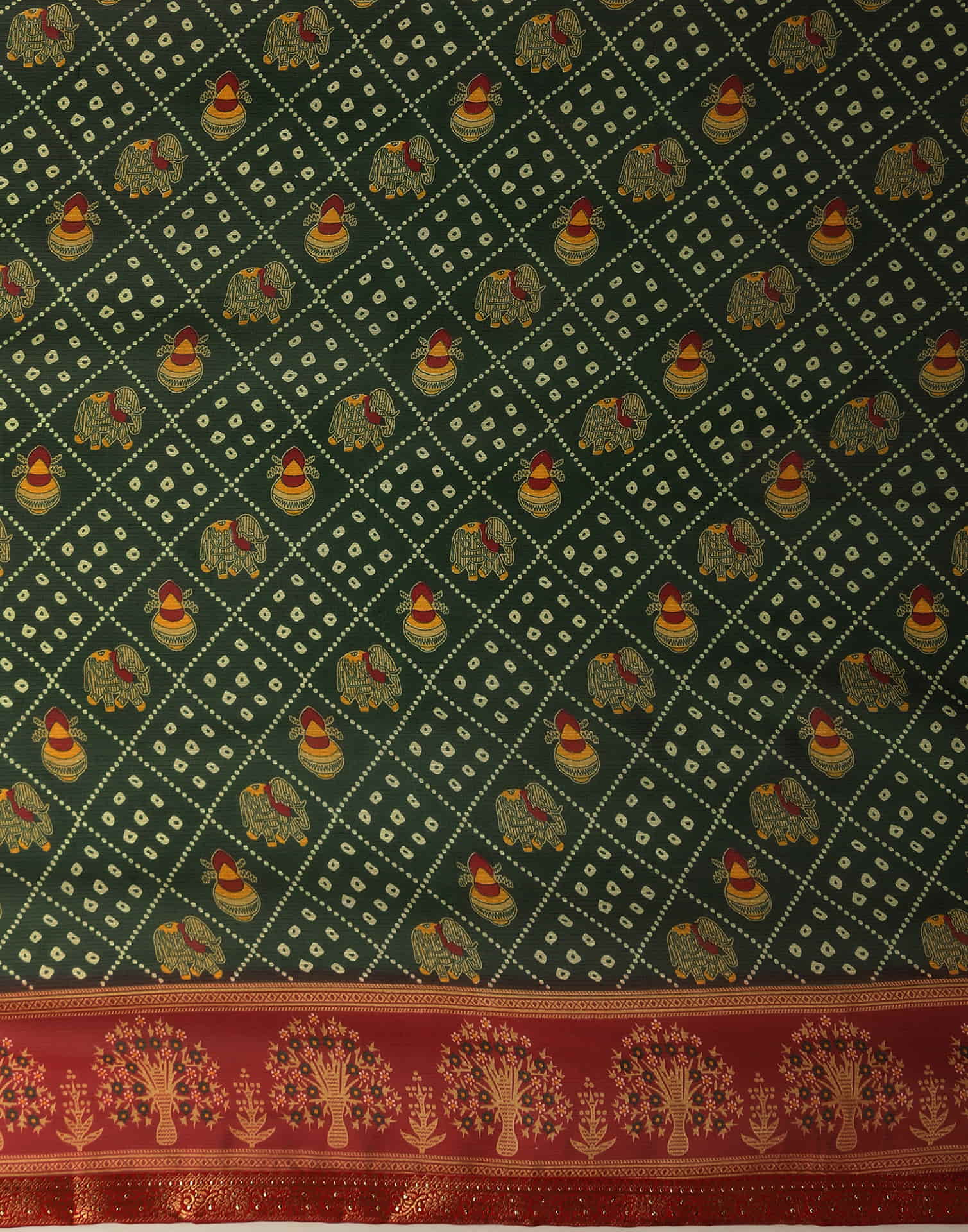Dark Green Georgette Printed Bandhani Saree