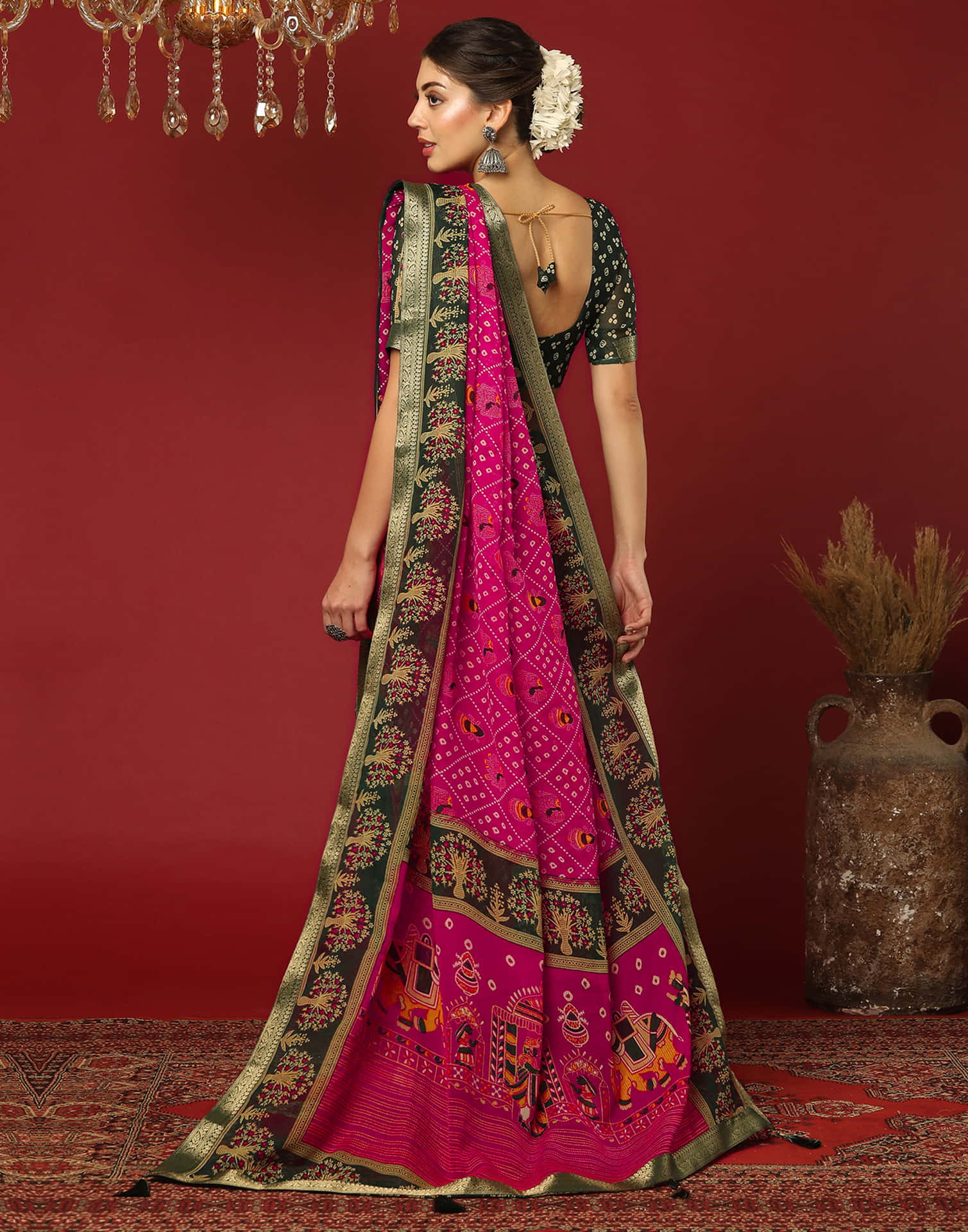 Rani Pink Georgette Printed Bandhani Saree