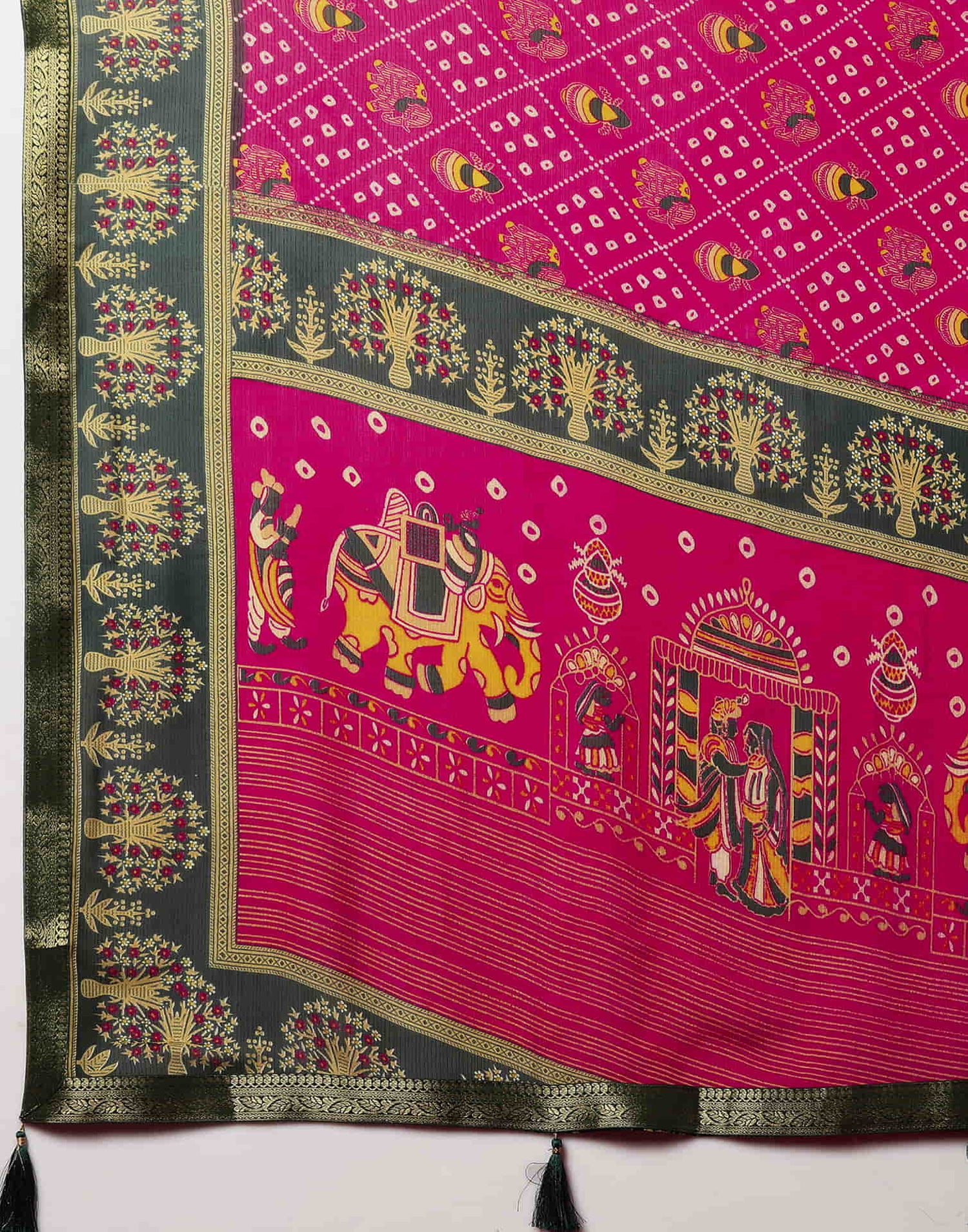 Rani Pink Georgette Printed Bandhani Saree