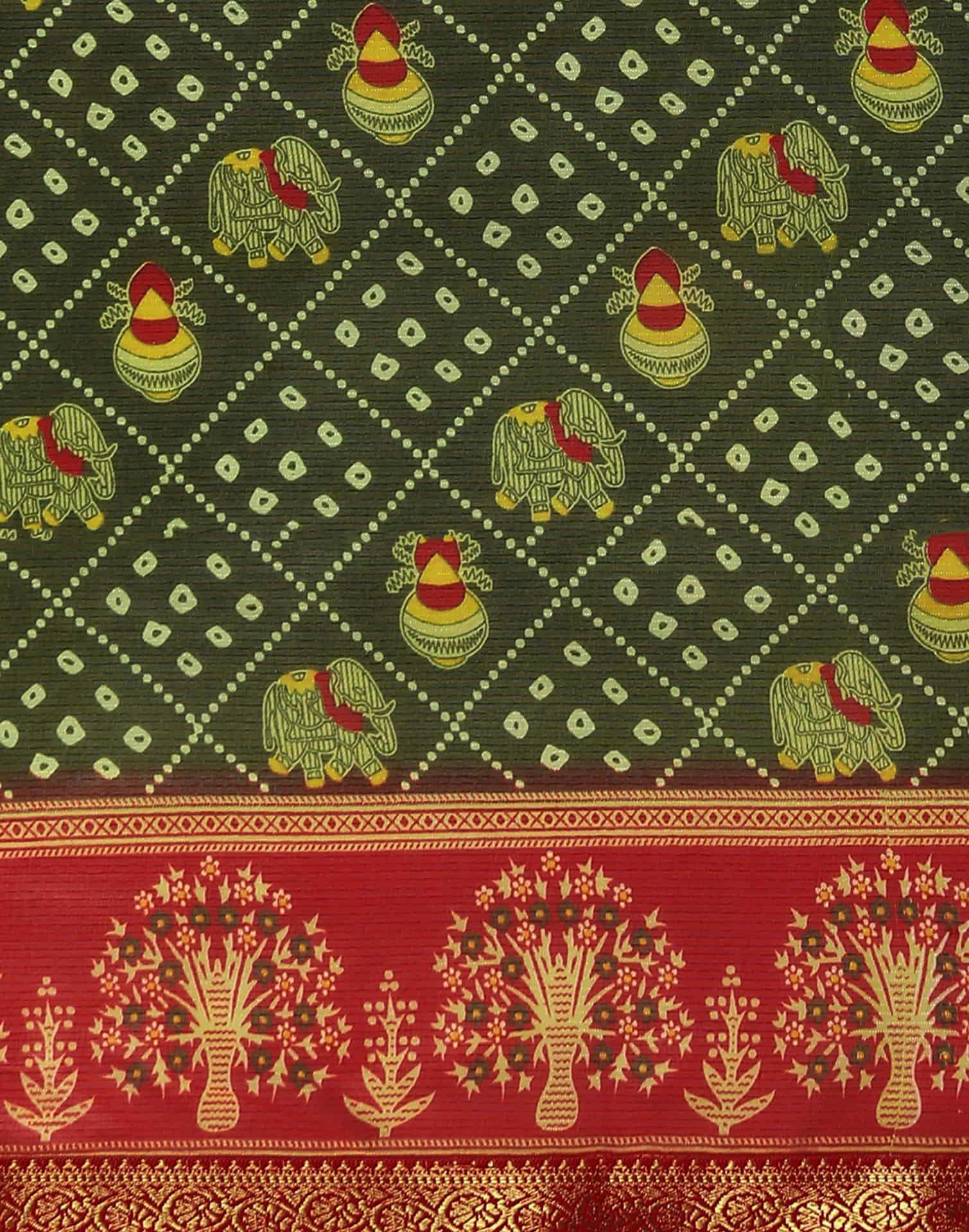 Olive Green Georgette Printed Bandhani Saree