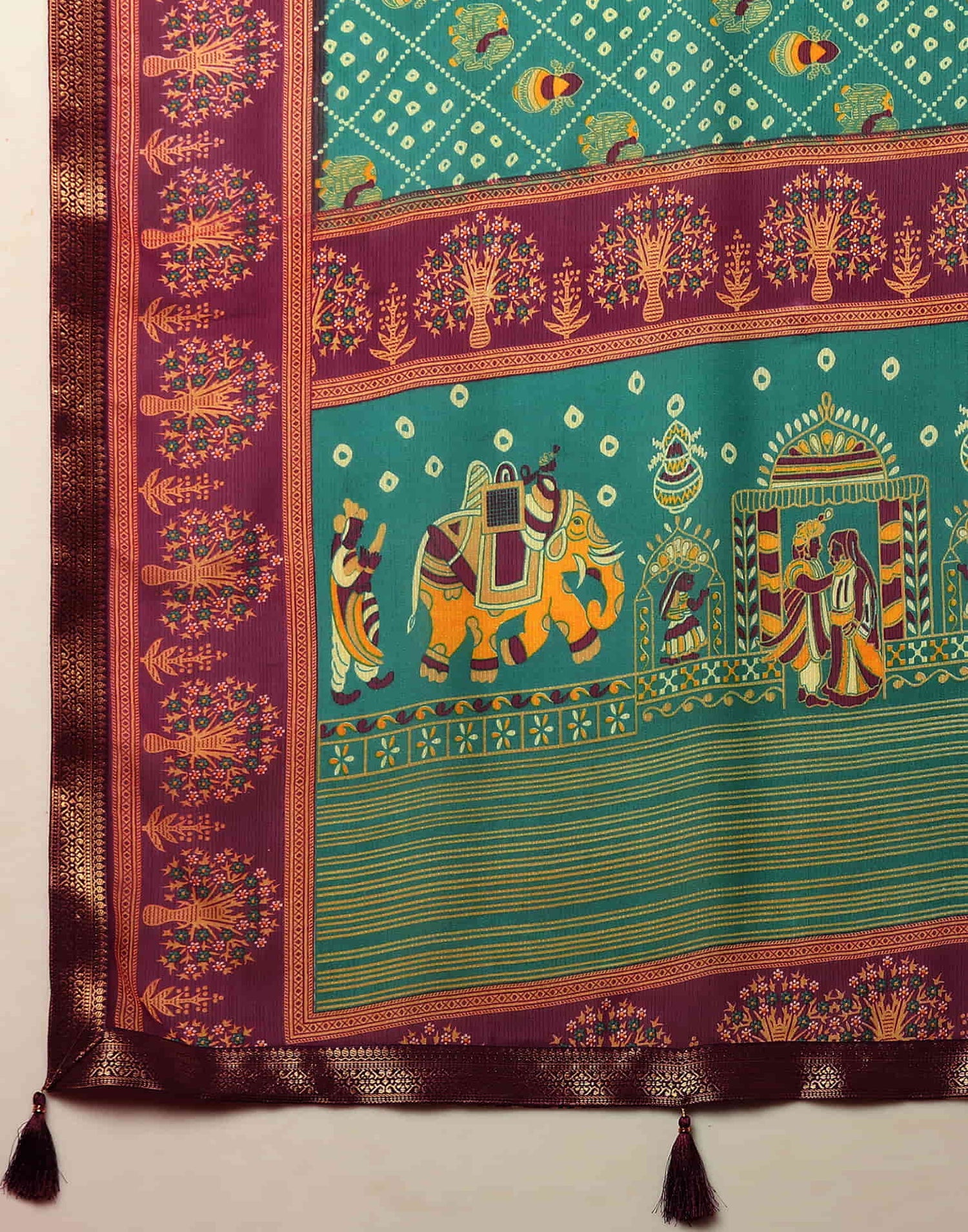 Teal Green Georgette Printed Bandhani Saree